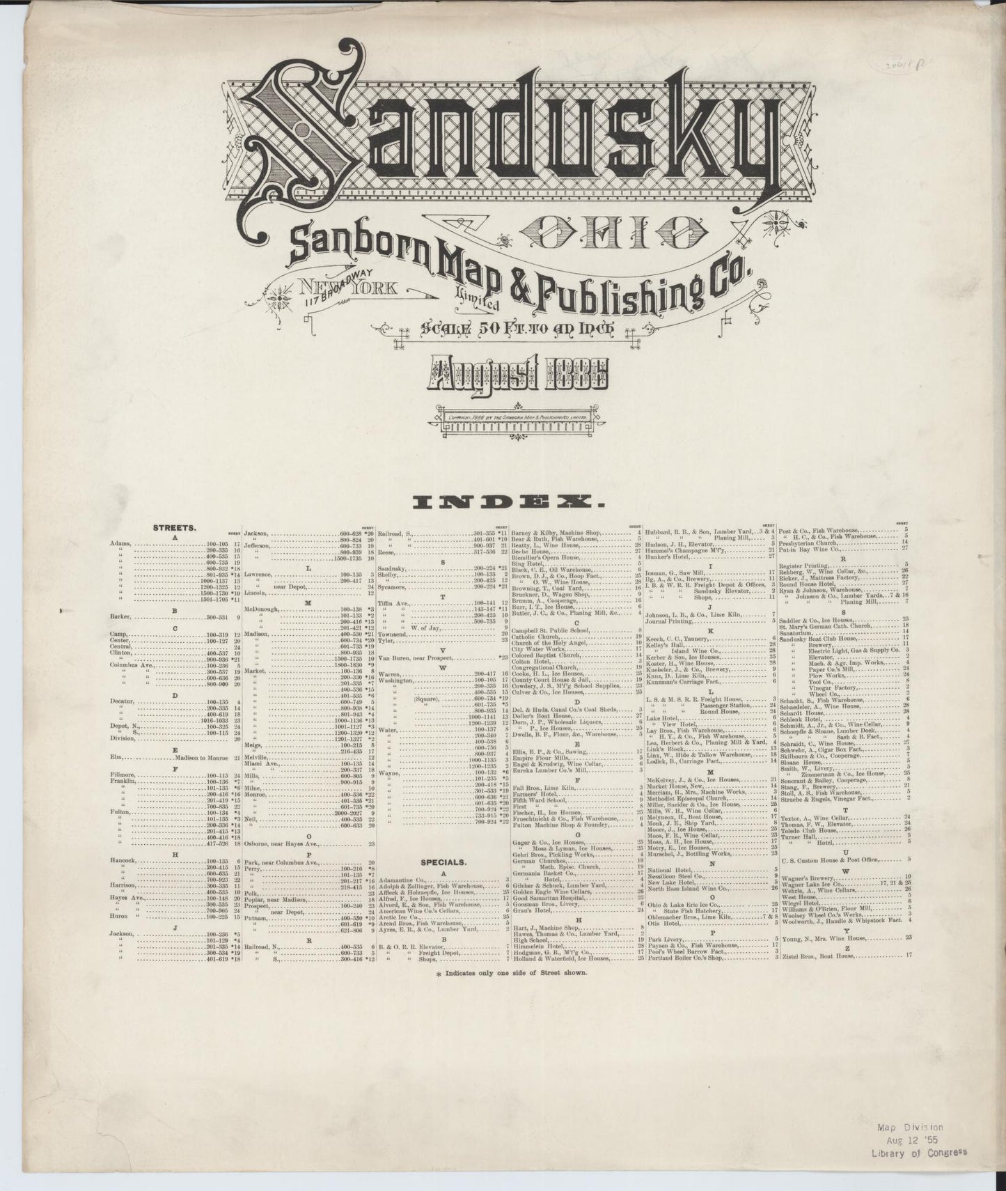 Sanborn Fire Insurance Map from Sandusky, Erie County, Ohio (1886), Sheet #0001 - Historic Sanborn Fire Insurance Map Print, vintage old map wall art, antique decor, genealogy gift, Ohio Ohio map