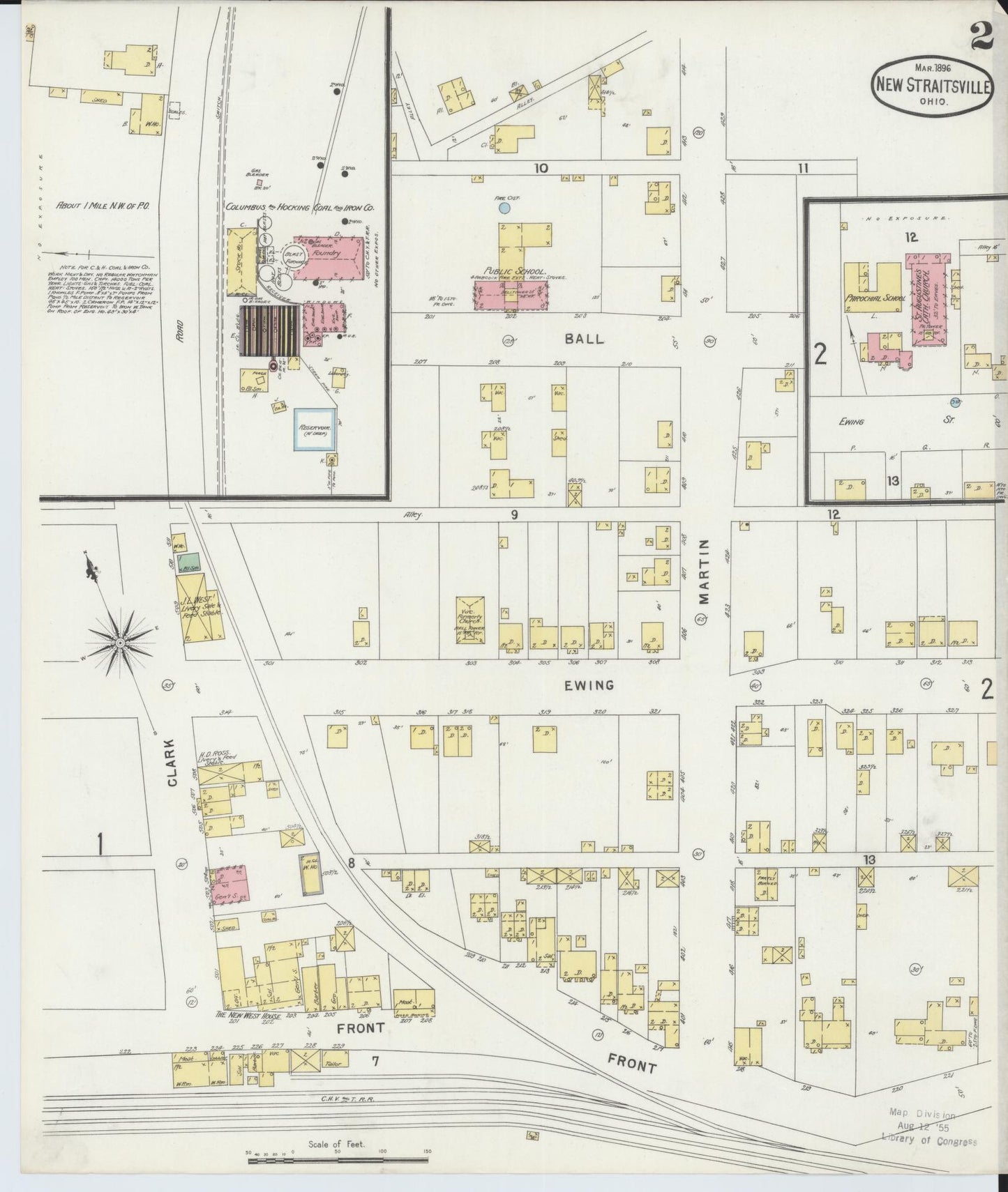 Sanborn Fire Insurance Map from New Straitsville, Perry County, Ohio (1896), Sheet #0002 - Historic Sanborn Fire Insurance Map Print, vintage old map wall art, antique decor, genealogy gift, Ohio Ohio map