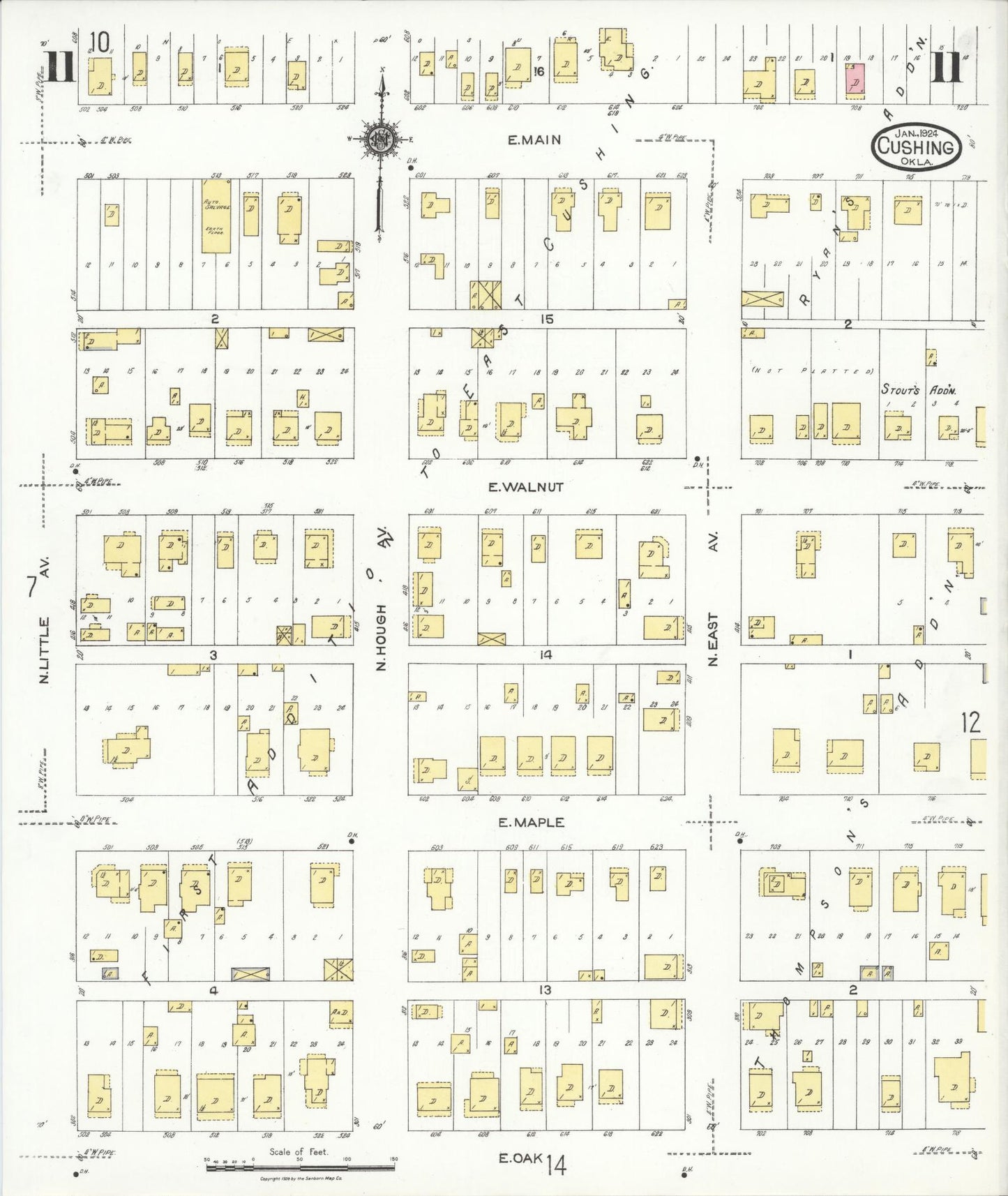 Sanborn Fire Insurance Map from Cushing, Payne County, Oklahoma (1924), Sheet #0011 - Historic Sanborn Fire Insurance Map Print, vintage old map wall art, antique decor, genealogy gift, Oklahoma Oklahoma map