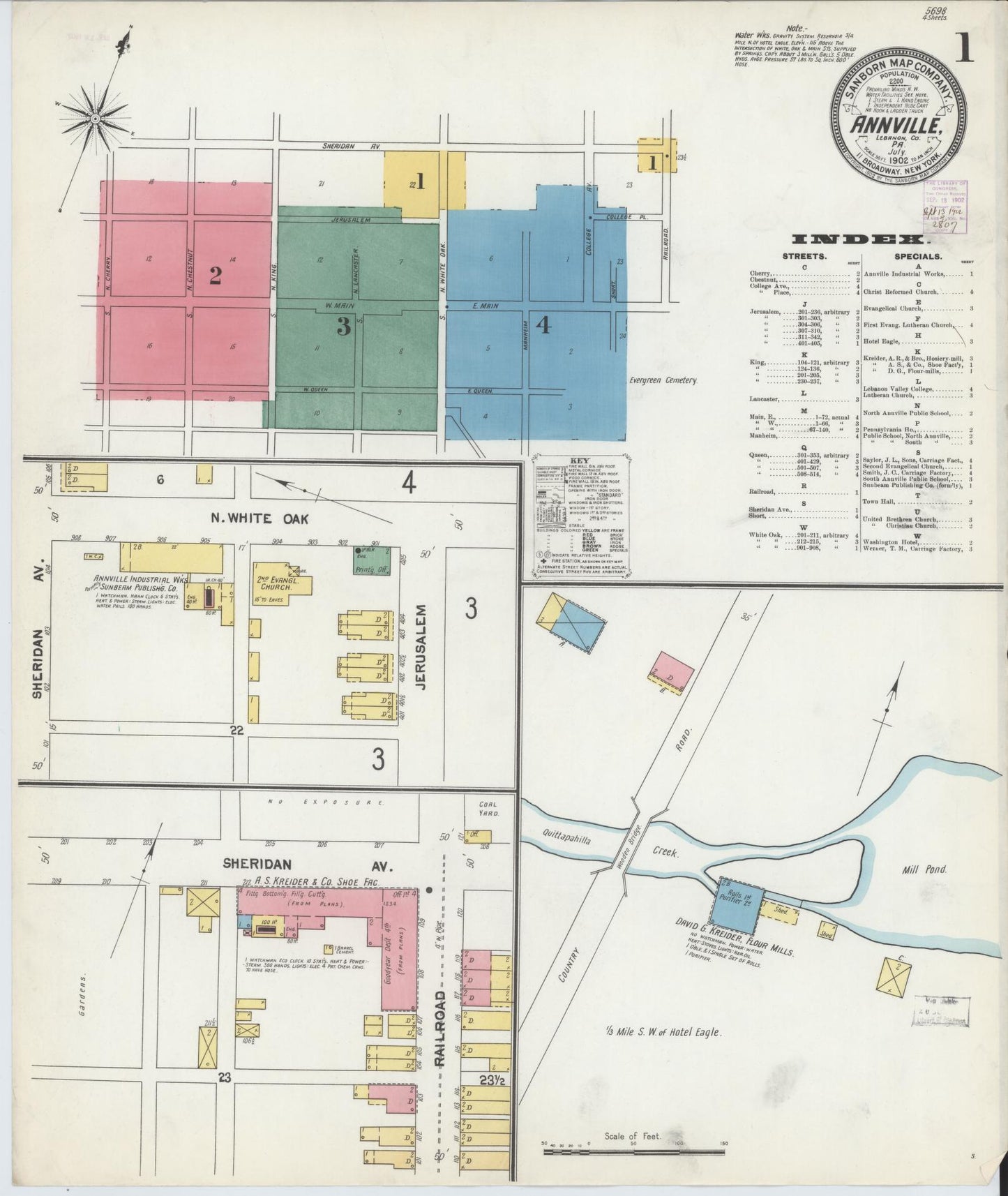 Sanborn Fire Insurance Map from Annville, Lebanon County, Pennsylvania (1902), Sheet #0001 - Historic Sanborn Fire Insurance Map Print, vintage old map wall art, antique decor, genealogy gift, Pennsylvania Pennsylvania map