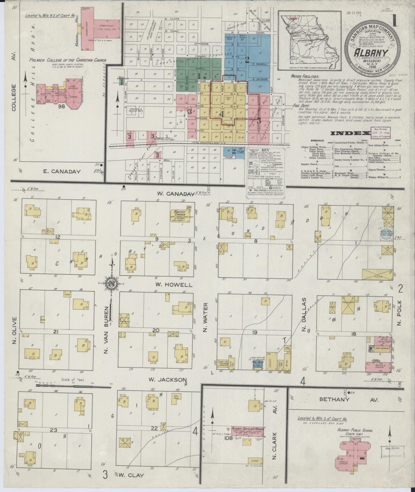 Sanborn Fire Insurance Map from Albany, Gentry County, Missouri (1916), Sheet #0001 - Historic Sanborn Fire Insurance Map Print, vintage old map wall art, antique decor, genealogy gift, Missouri Missouri map