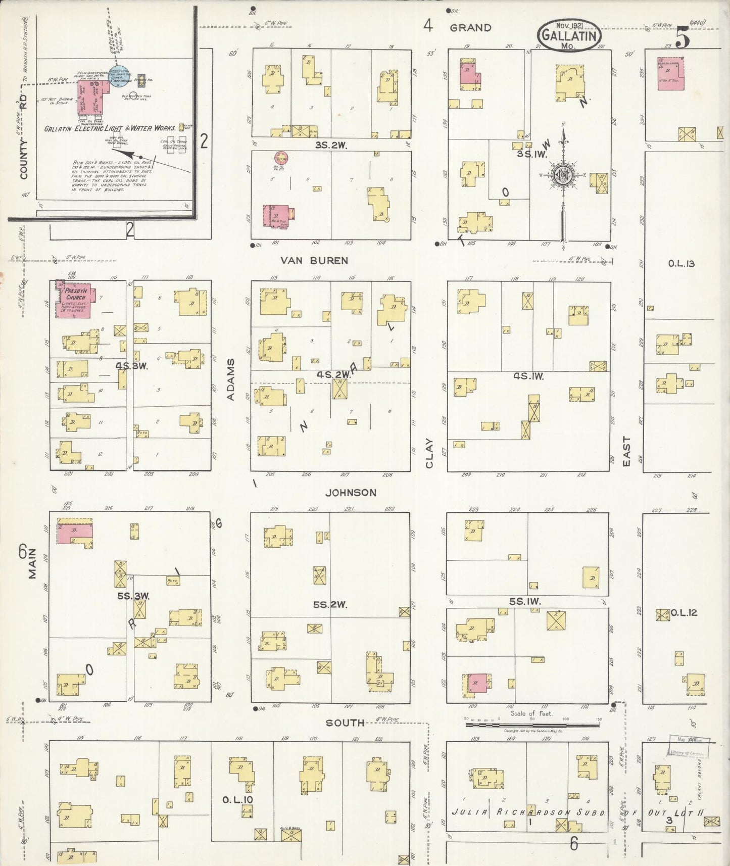 Sanborn Fire Insurance Map from Gallatin, Daviess County, Missouri (1921), Sheet #0005 - Historic Sanborn Fire Insurance Map Print, vintage old map wall art, antique decor, genealogy gift, Missouri Missouri map