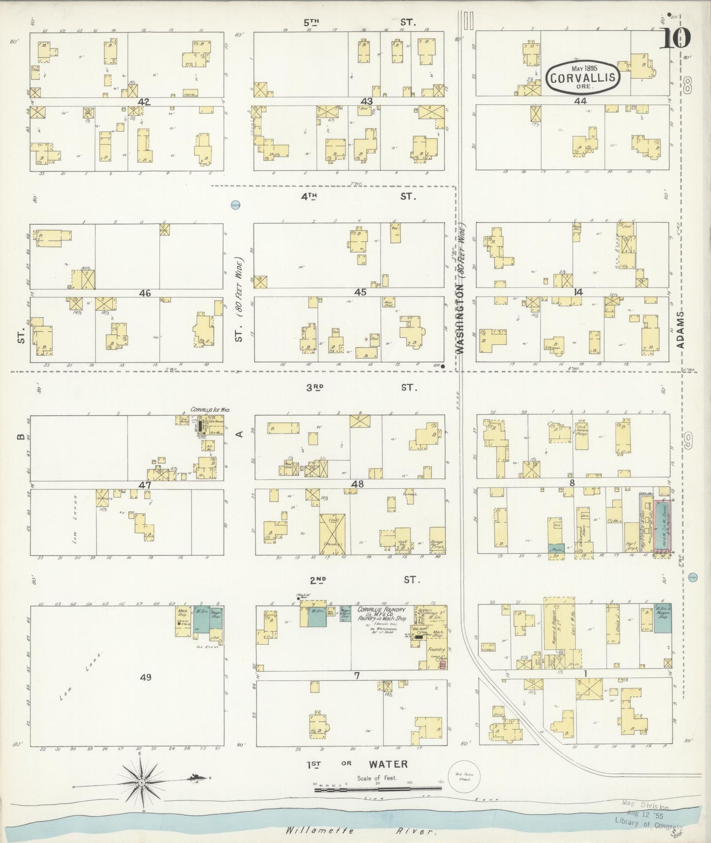 Sanborn Fire Insurance Map from Corvallis, Benton County, Oregon (1895), Sheet #0010 - Historic Sanborn Fire Insurance Map Print, vintage old map wall art, antique decor, genealogy gift, Oregon Oregon map