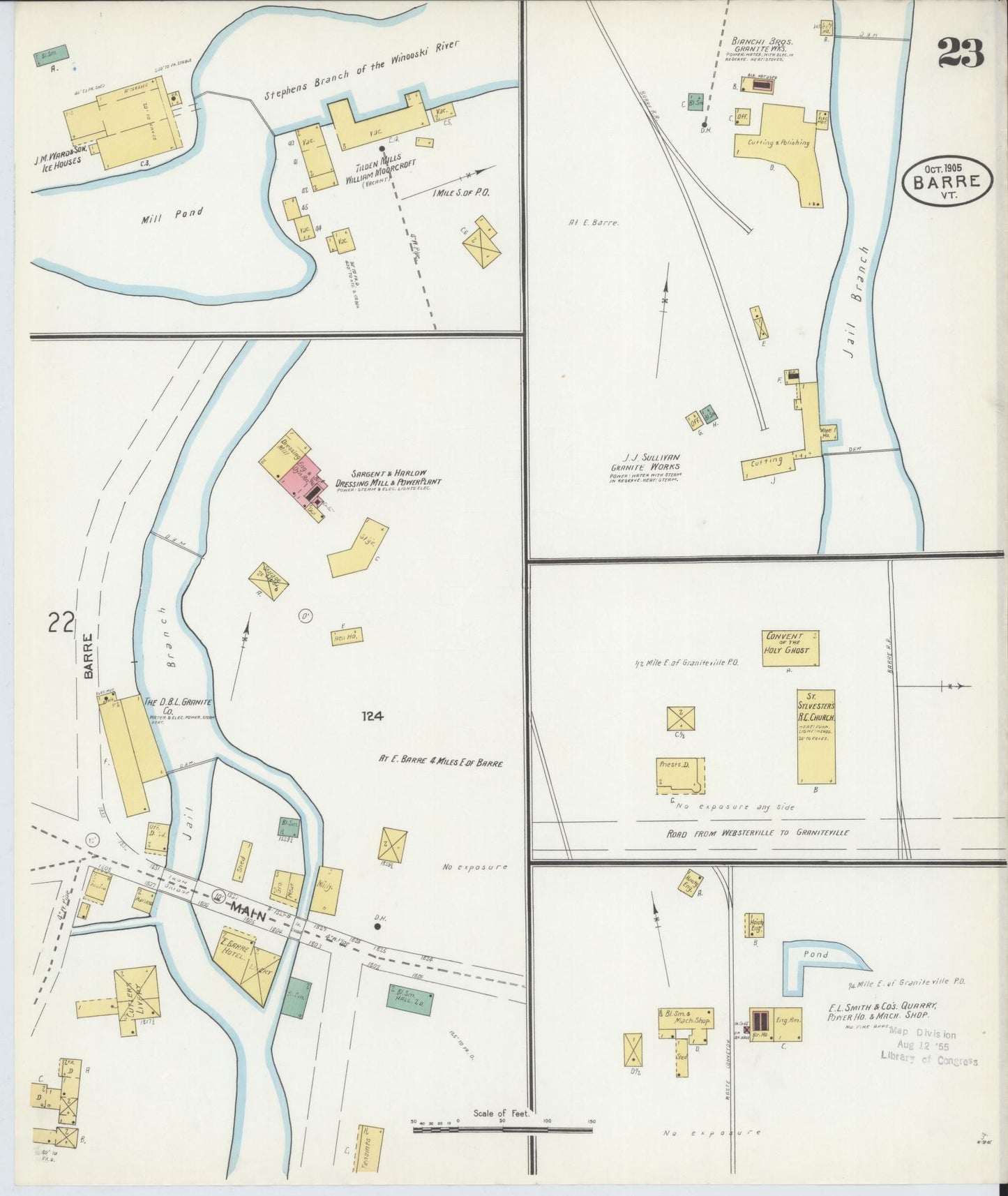 Sanborn Fire Insurance Map from Barre, Washington County, Vermont (1905), Sheet #0023 - Historic Sanborn Fire Insurance Map Print, vintage old map wall art, antique decor, genealogy gift, Vermont Vermont map