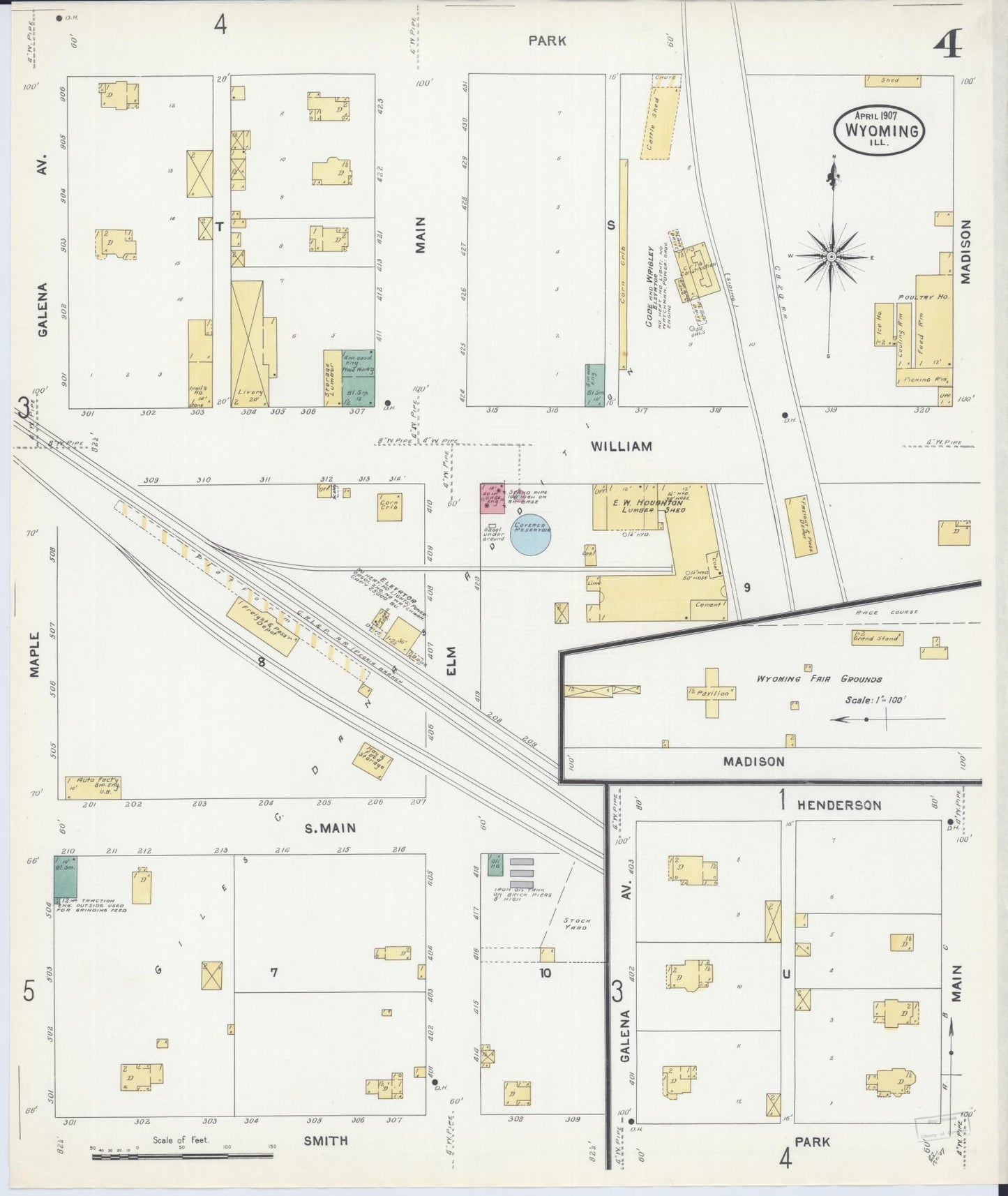 Sanborn Fire Insurance Map from Wyoming, Stark County, Illinois (1907), Sheet #0004 - Historic Sanborn Fire Insurance Map Print, vintage old map wall art, antique decor, genealogy gift, Wyoming Wyoming map