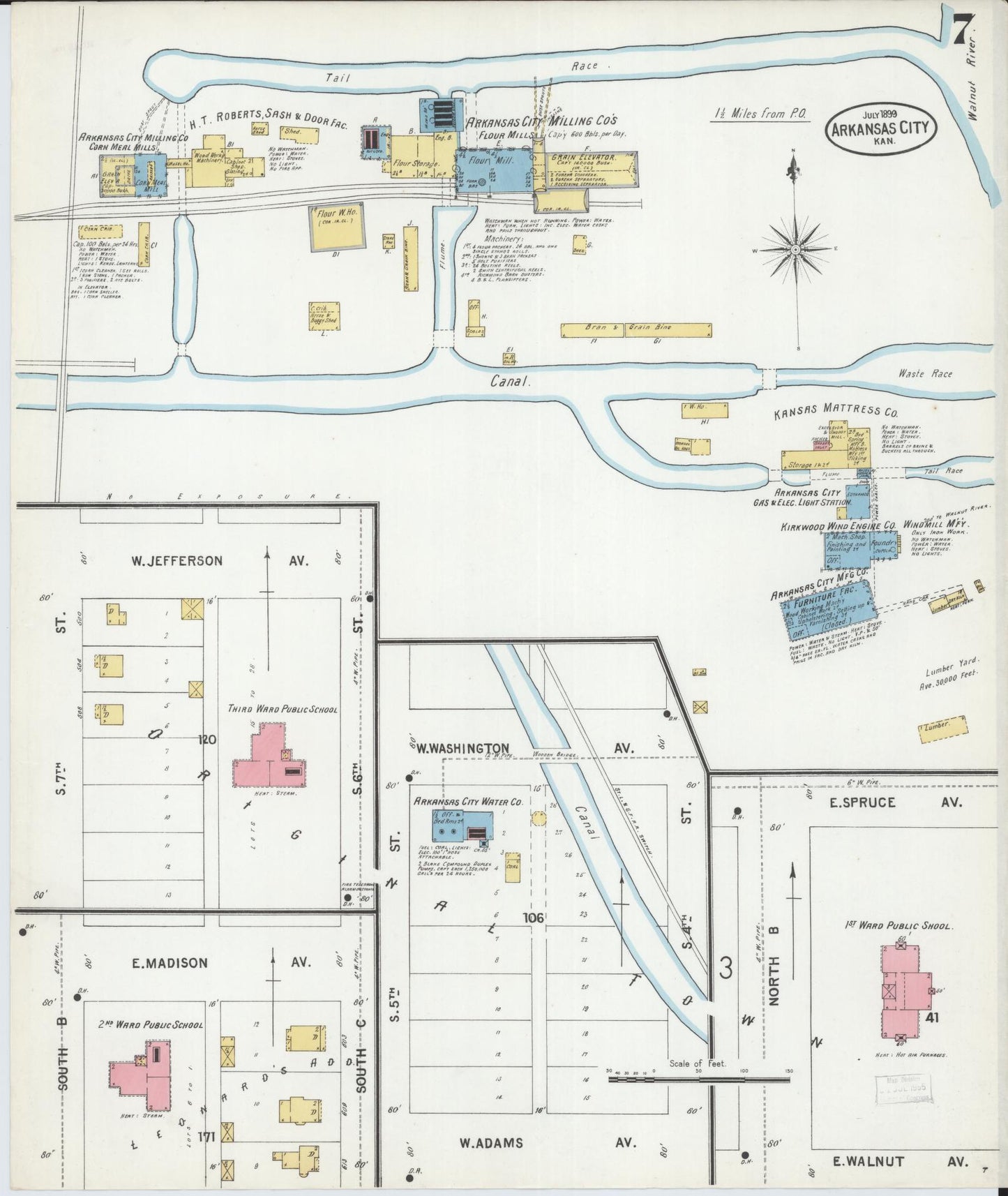 Sanborn Fire Insurance Map from Arkansas City, Cowley County, Kansas (1899), Sheet #0007 - Historic Sanborn Fire Insurance Map Print, vintage old map wall art, antique decor, genealogy gift, Kansas Kansas map
