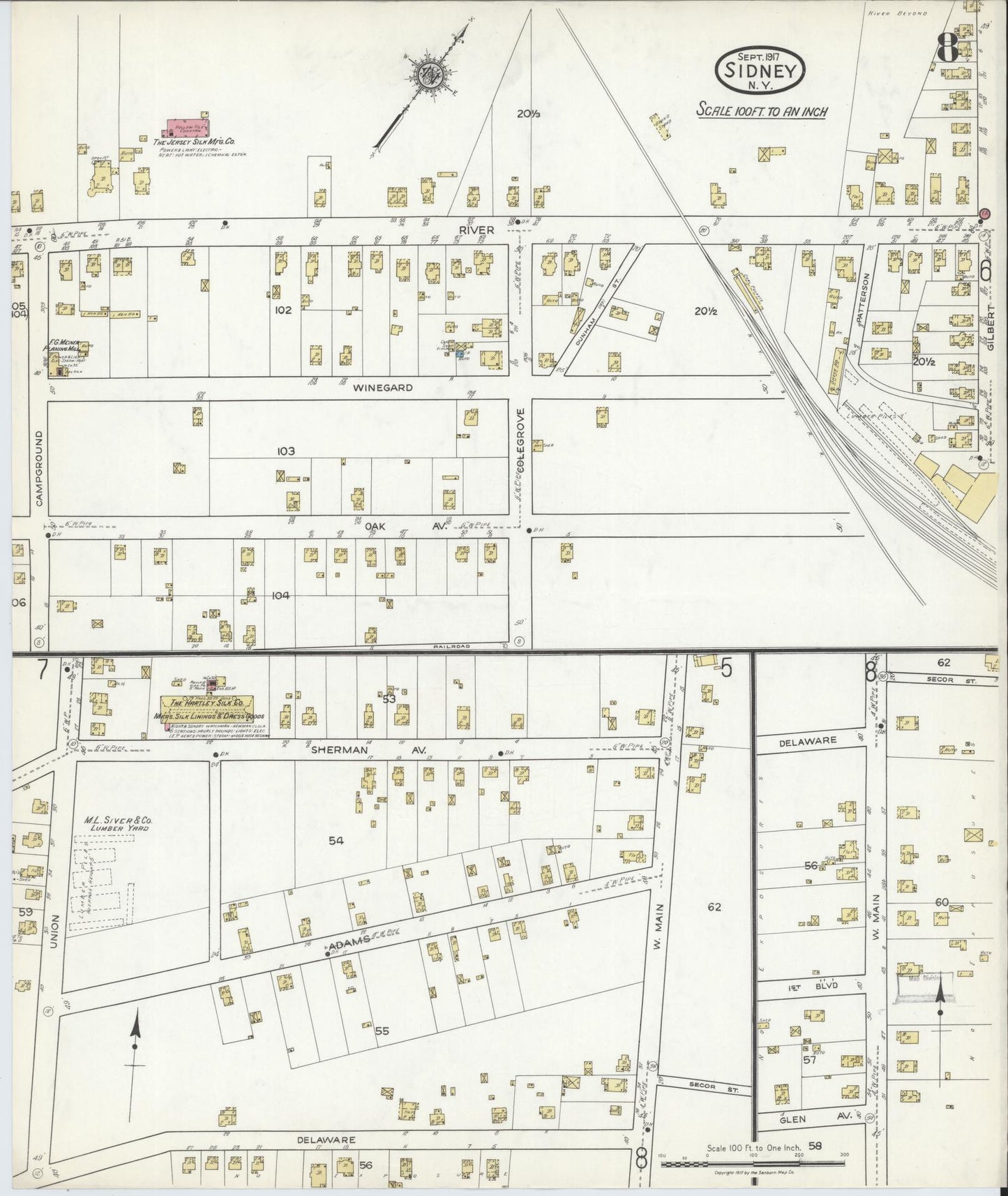 Sanborn Fire Insurance Map from Sidney, Delaware County, New York (1917), Sheet #0008 - Complete Map Set gallery image, historic Sanborn map, vintage wall art, Sidney Delaware