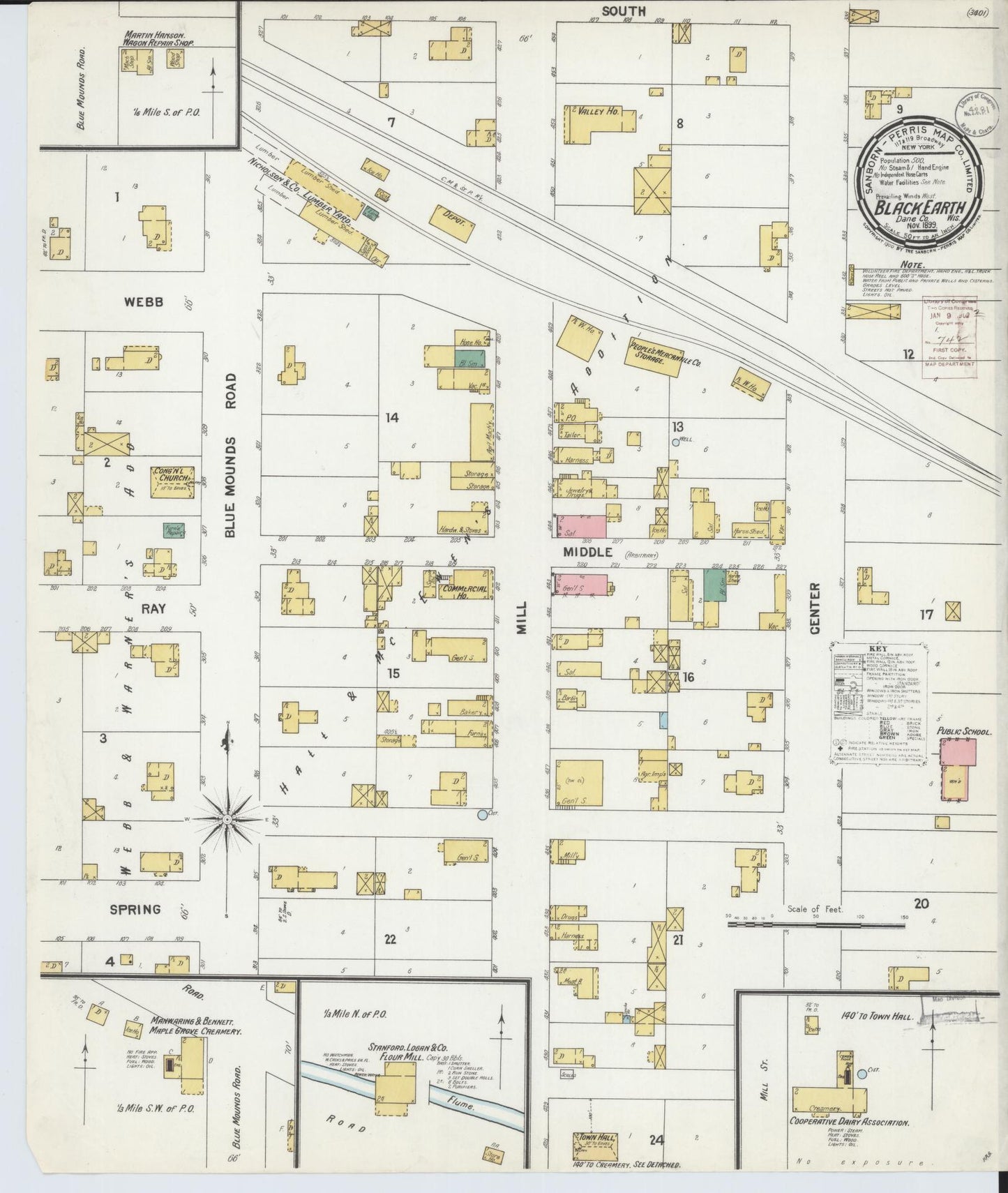 Sanborn Fire Insurance Map from Black Earth, Dane County, Wisconsin (1899), Sheet #0001 - Historic Sanborn Fire Insurance Map Print, vintage old map wall art, antique decor, genealogy gift, Wisconsin Wisconsin map