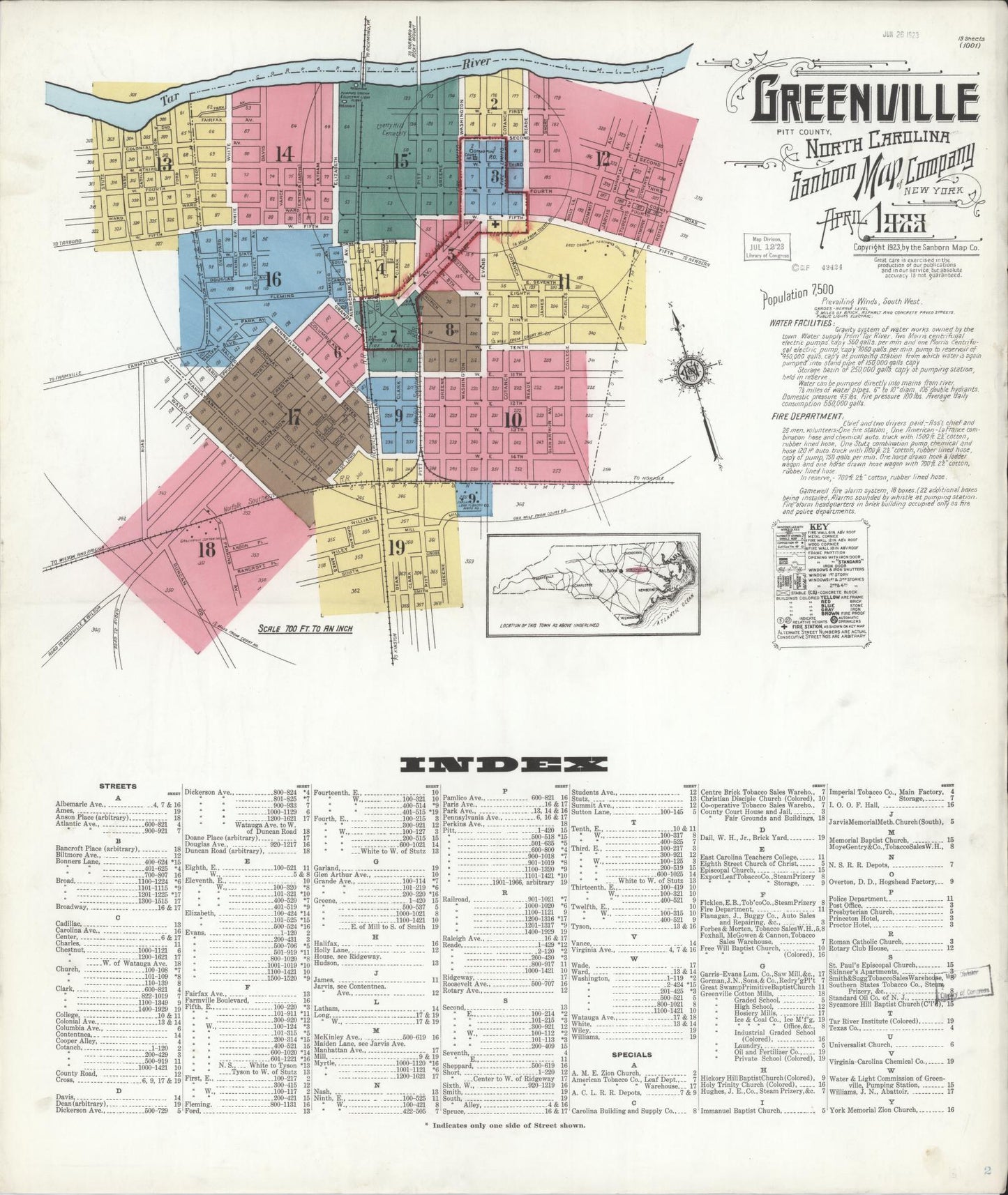 Sanborn Fire Insurance Map from Greenville, Pitt County, North Carolina. (1923) – Historic Sanborn Fire Insurance Map Print