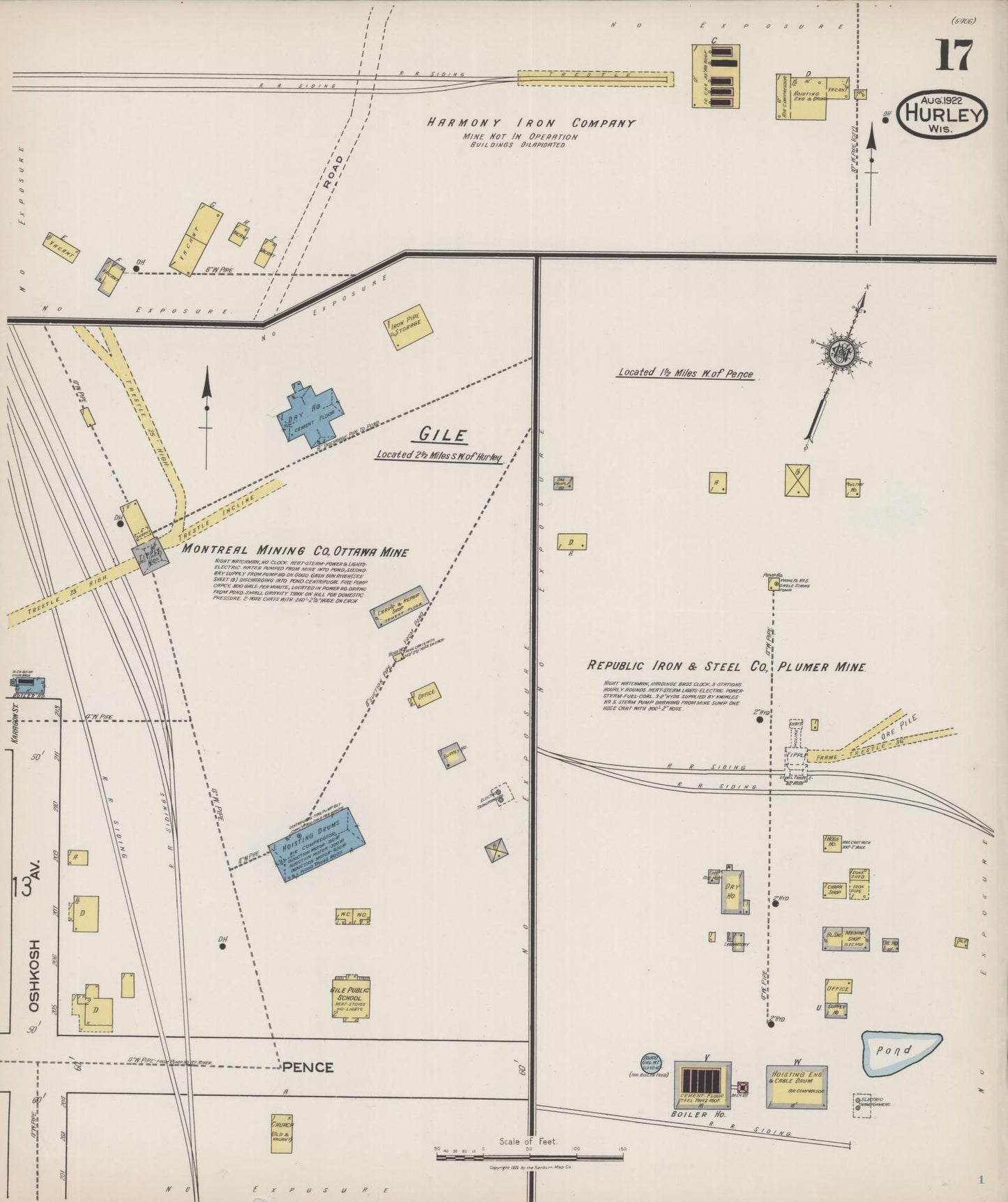 Sanborn Fire Insurance Map from Hurley, Iron County, Wisconsin (1922), Sheet #0017 - Complete Map Set gallery image, historic Sanborn map, vintage wall art, Wisconsin Wisconsin