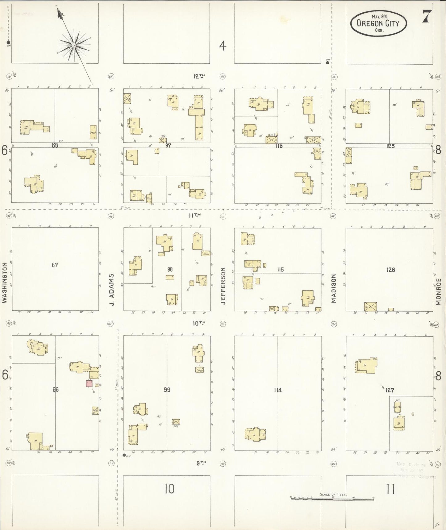 Sanborn Fire Insurance Map from Oregon City, Clackamas County, Oregon (1900), Sheet #0007 - Historic Sanborn Fire Insurance Map Print, vintage old map wall art, antique decor, genealogy gift, Oregon Oregon map
