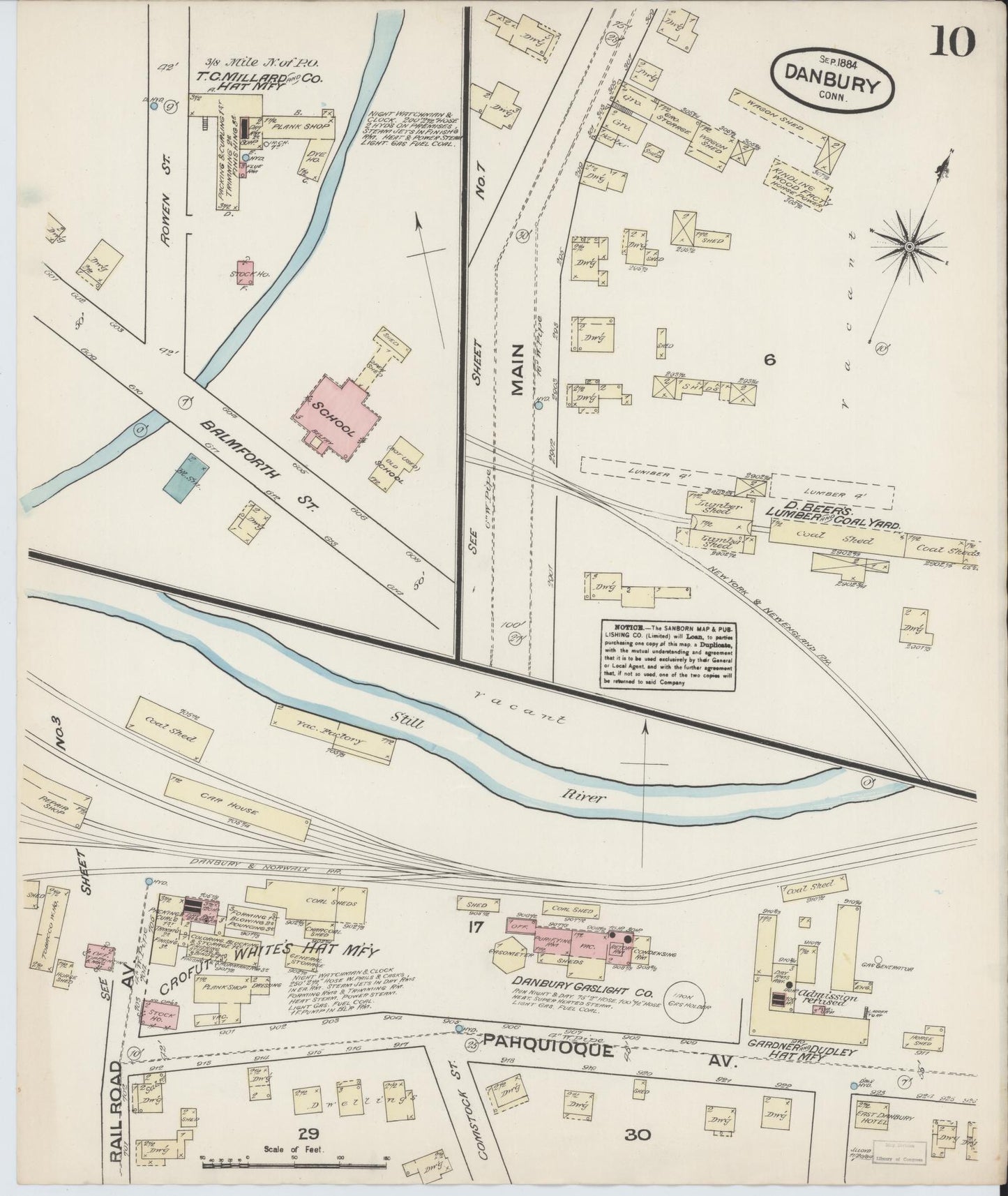 Sanborn Fire Insurance Map from Danbury, Fairfield County, Connecticut (1884), Sheet #0010 - Complete Map Set gallery image, historic Sanborn map, vintage wall art, Connecticut Connecticut