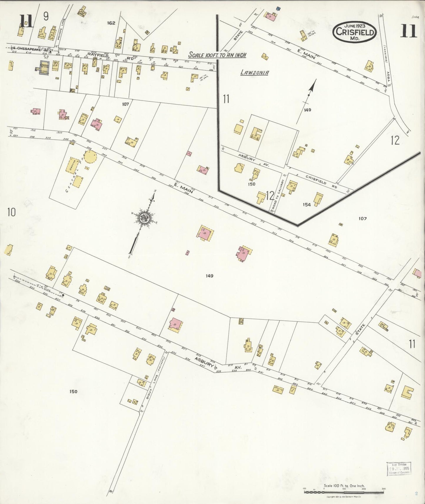 Sanborn Fire Insurance Map from Crisfield, Somerset County, Maryland (1923), Sheet #0011 - Historic Sanborn Fire Insurance Map Print, vintage old map wall art, antique decor, genealogy gift, Maryland Maryland map