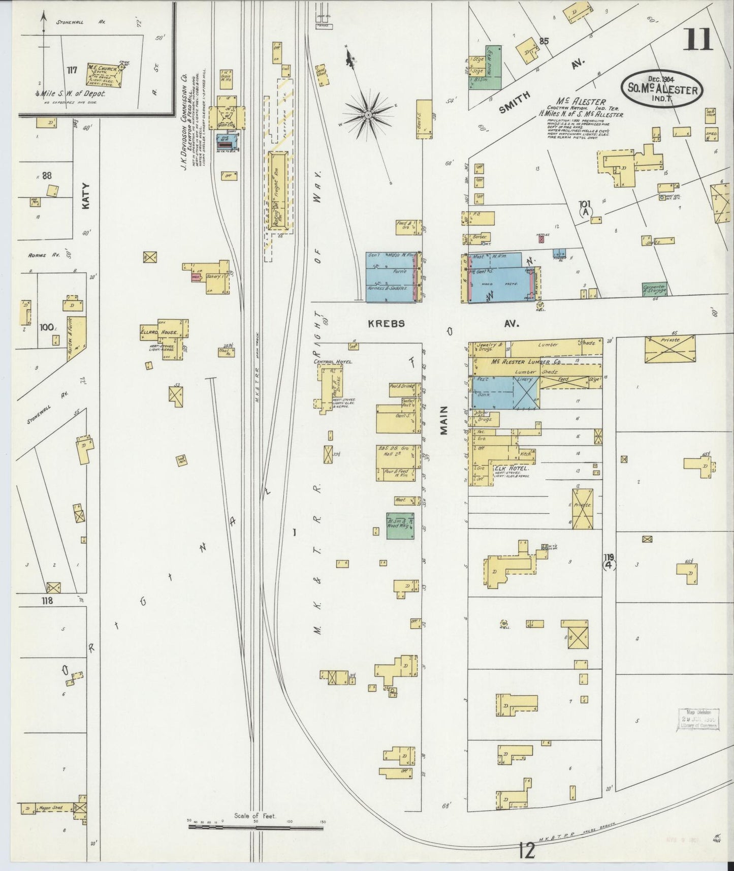 Sanborn Fire Insurance Map from South McAlester, Pittsburg County, Oklahoma (1904), Sheet #0011 - Historic Sanborn Fire Insurance Map Print, vintage old map wall art, antique decor, genealogy gift, Oklahoma Oklahoma map