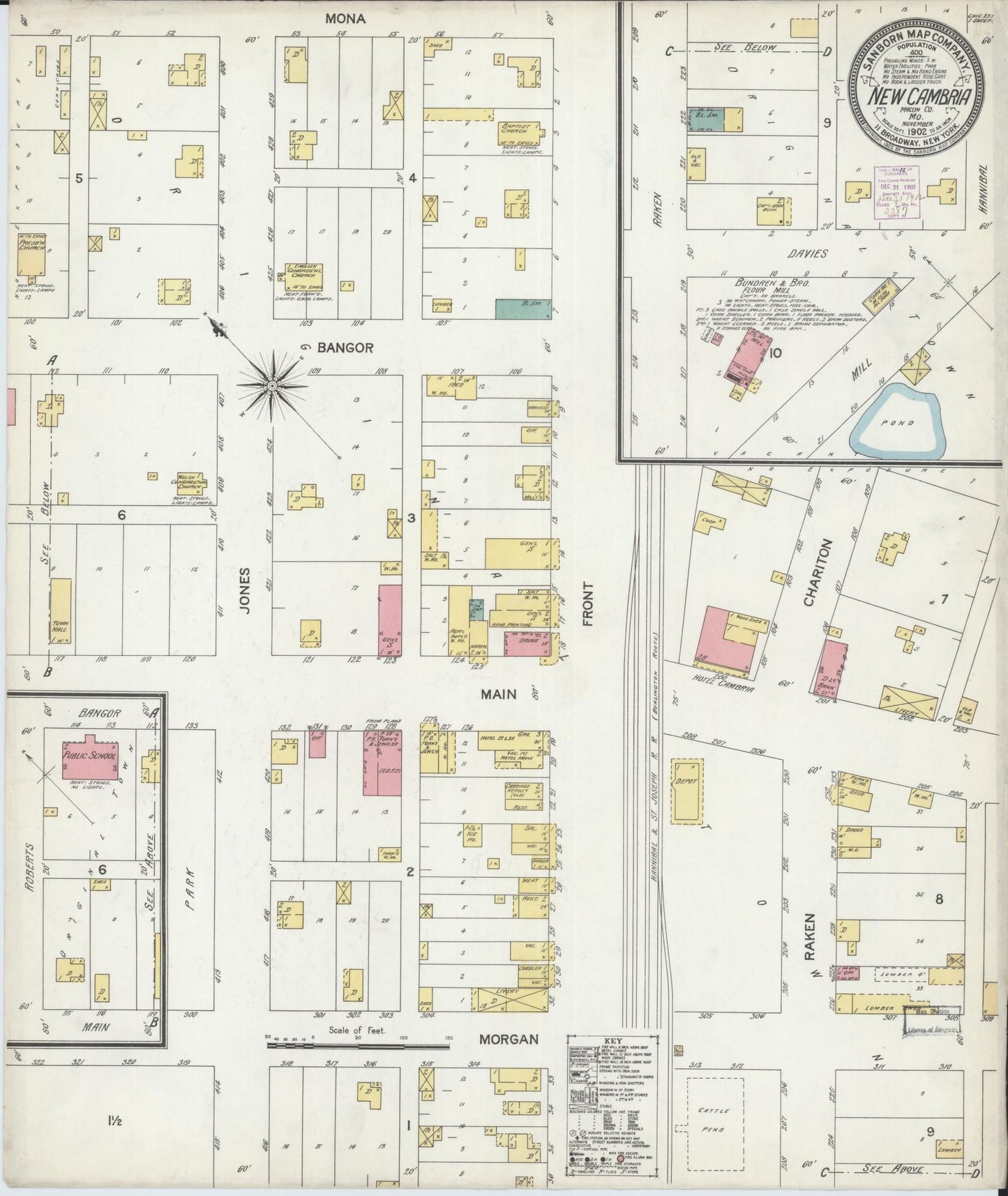 Sanborn Fire Insurance Map from New Cambria, Macon County, Missouri (1892), Sheet #0001 - Historic Sanborn Fire Insurance Map Print, vintage old map wall art, antique decor, genealogy gift, Missouri Missouri map