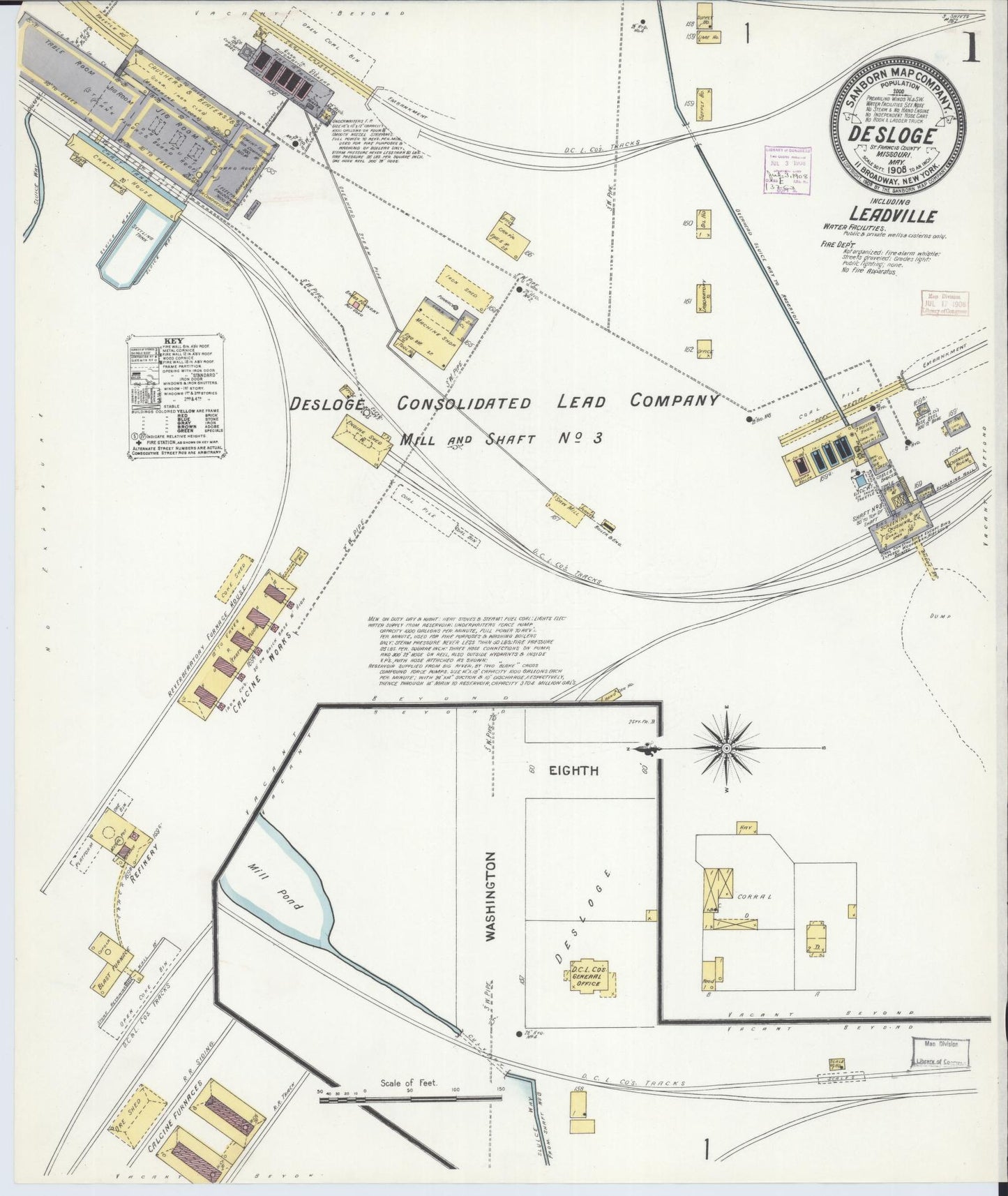 Sanborn Fire Insurance Map from Desloge, Saint Francois County, Missouri (1908), Sheet #0001 - Historic Sanborn Fire Insurance Map Print, vintage old map wall art, antique decor, genealogy gift, Missouri Missouri map