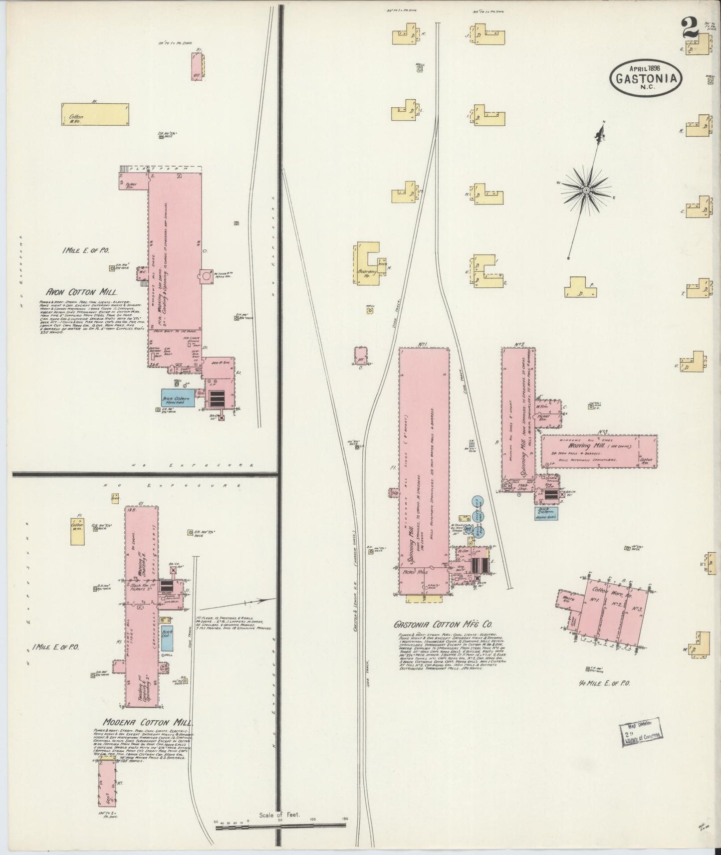 Sanborn Fire Insurance Map from Gastonia, Gaston County, North Carolina (1898), Sheet #0002 - Historic Sanborn Fire Insurance Map Print, vintage old map wall art, antique decor, genealogy gift, North Carolina North Carolina map