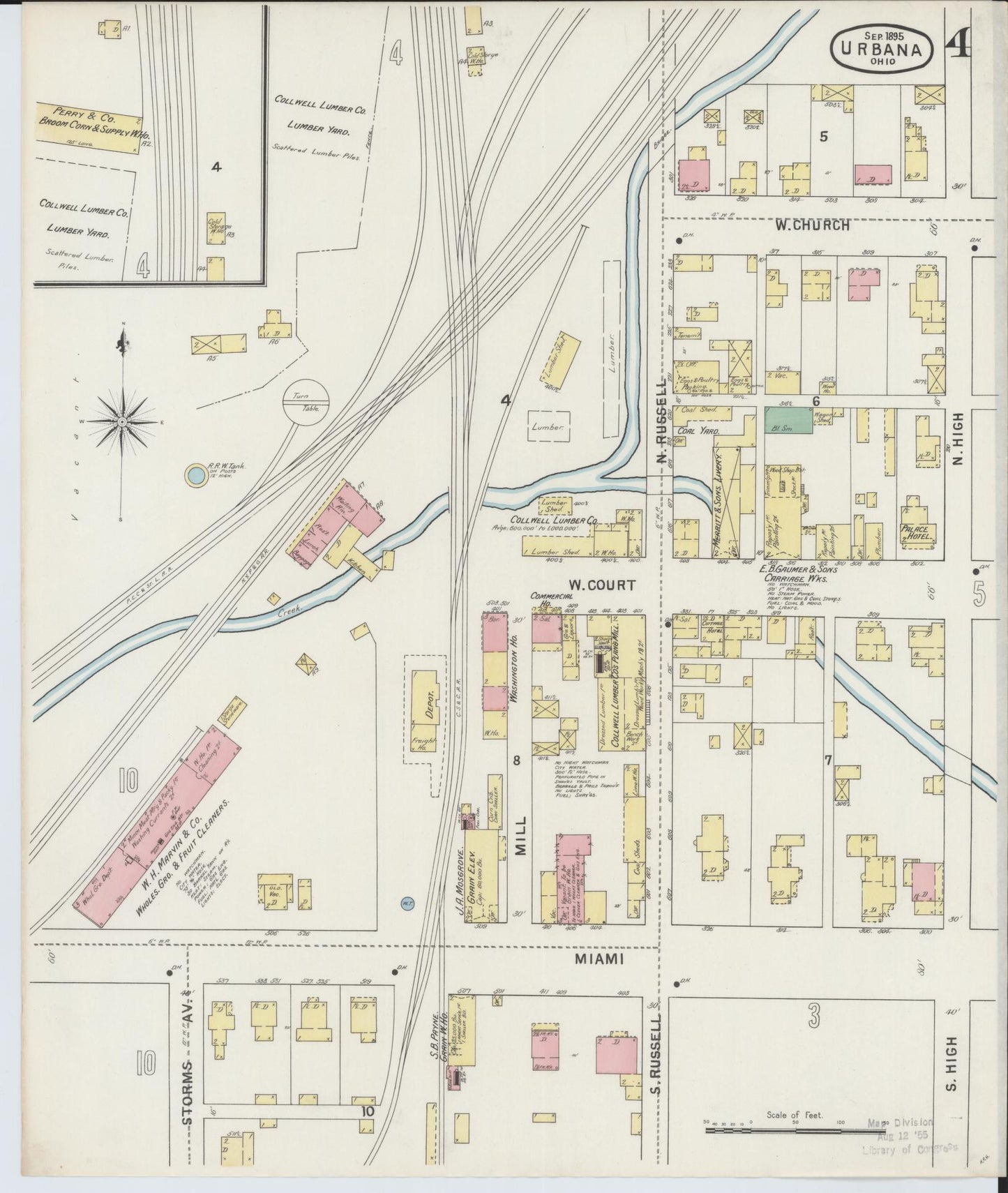 Sanborn Fire Insurance Map from Urbana, Champaign County, Ohio (1895), Sheet #0004 - Historic Sanborn Fire Insurance Map Print, vintage old map wall art, antique decor, genealogy gift, Ohio Ohio map