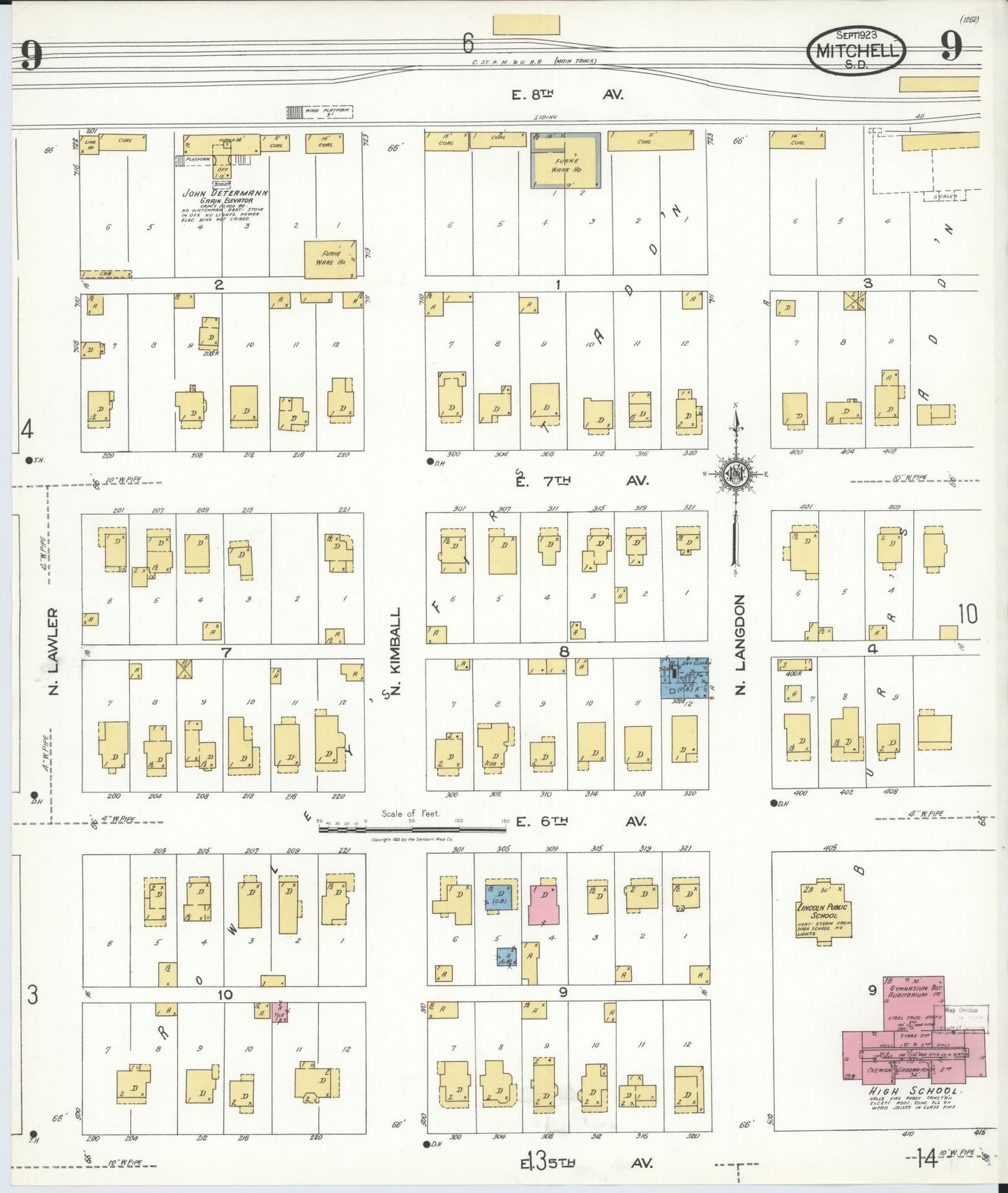Sanborn Fire Insurance Map from Mitchell, Davison County, South Dakota (1923), Sheet #0009 - Historic Sanborn Fire Insurance Map Print, vintage old map wall art, antique decor, genealogy gift, South Dakota South Dakota map