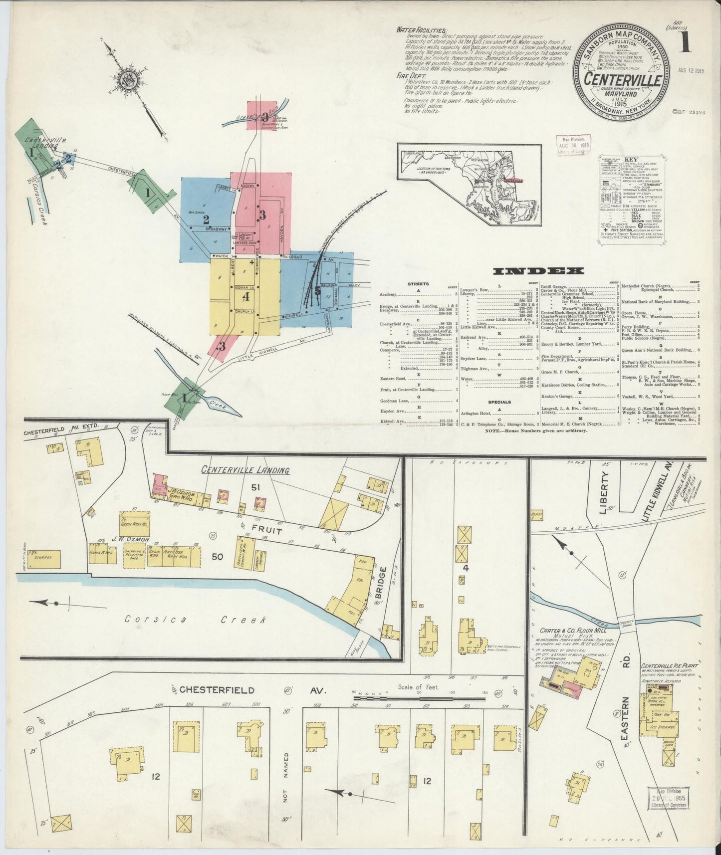 Complete Set - Queen Anne's, Maryland - 1915 - Sanborn Fire Insurance Map (All Sheets) - Complete Set of 5 Sanborn map sheets