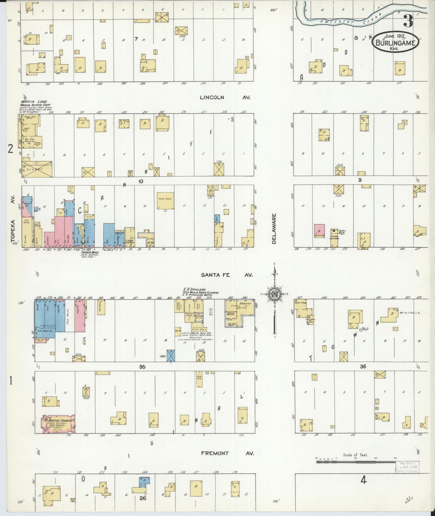 Sanborn Fire Insurance Map from Burlingame, Osage County, Kansas (1912), Sheet #0003 - Historic Sanborn Fire Insurance Map Print, vintage old map wall art, antique decor, genealogy gift, Kansas Kansas map