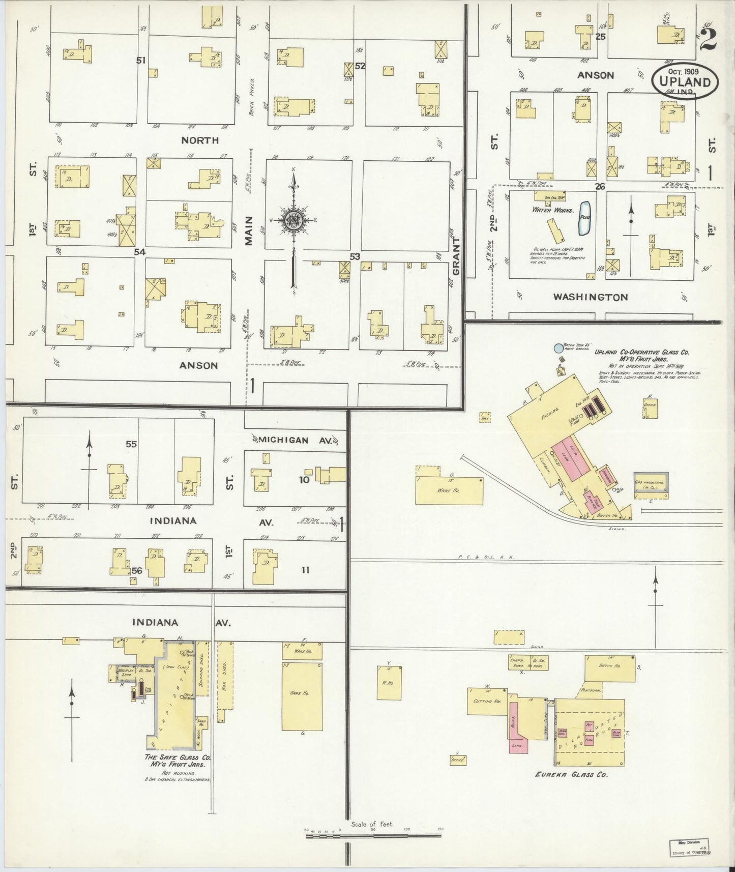 Sanborn Fire Insurance Map from Upland, Grant County, Indiana (1909), Sheet #0002 - Complete Map Set gallery image, historic Sanborn map, vintage wall art, Indiana Indiana