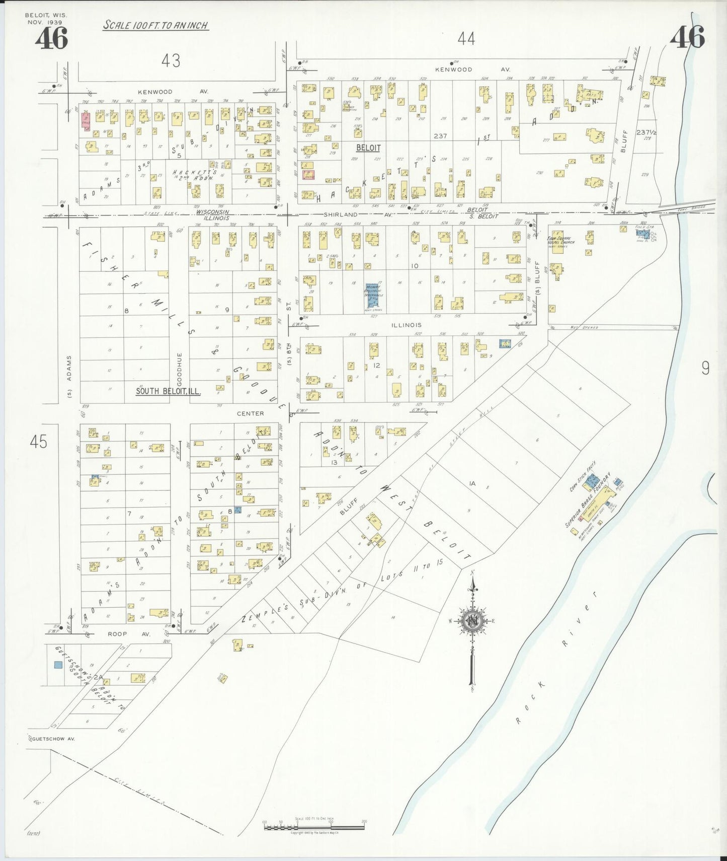 Sanborn Fire Insurance Map from Beloit, Rock County, Wisconsin (1939), Sheet #0046 - Complete Map Set gallery image, historic Sanborn map, vintage wall art, Wisconsin Wisconsin