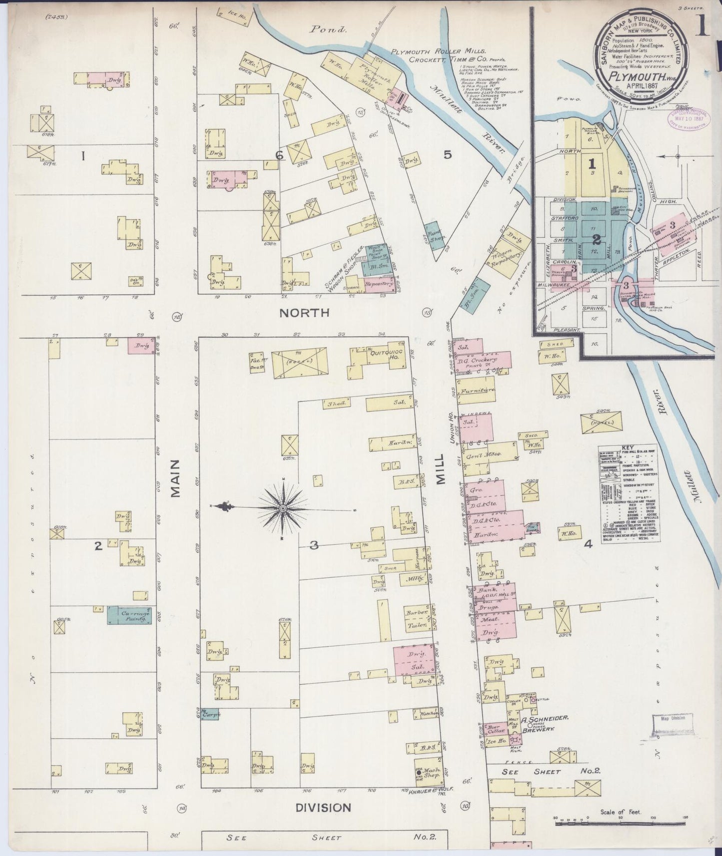 Sanborn Fire Insurance Map from Plymouth, Sheboygan County, Wisconsin (1887), Sheet #0001 - Historic Sanborn Fire Insurance Map Print, vintage old map wall art, antique decor, genealogy gift, Wisconsin Wisconsin map