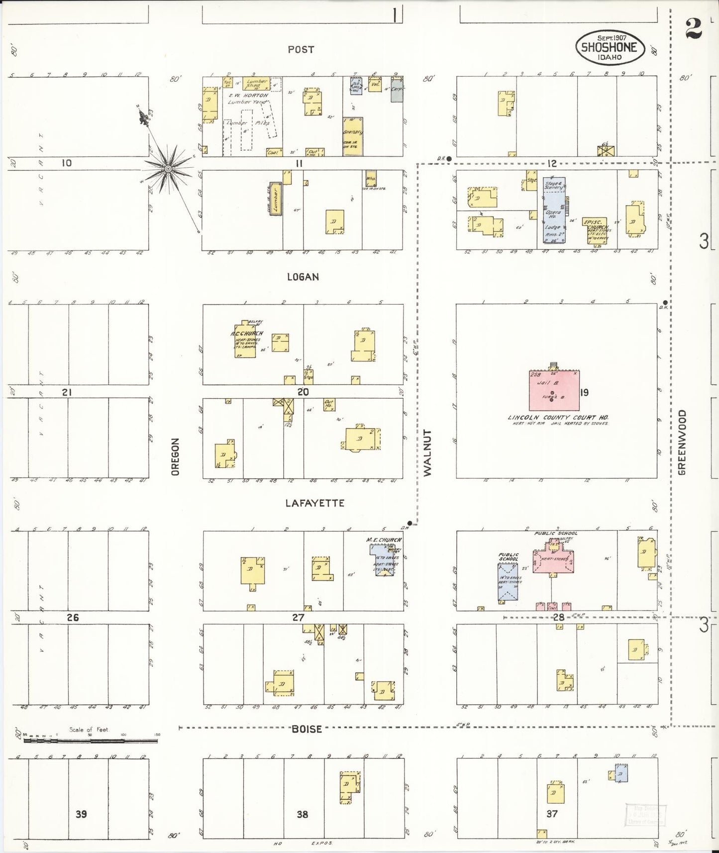 Sanborn Fire Insurance Map from Shoshone, Lincoln County, Idaho (1907), Sheet #0002 - Historic Sanborn Fire Insurance Map Print, vintage old map wall art, antique decor, genealogy gift, Idaho Idaho map