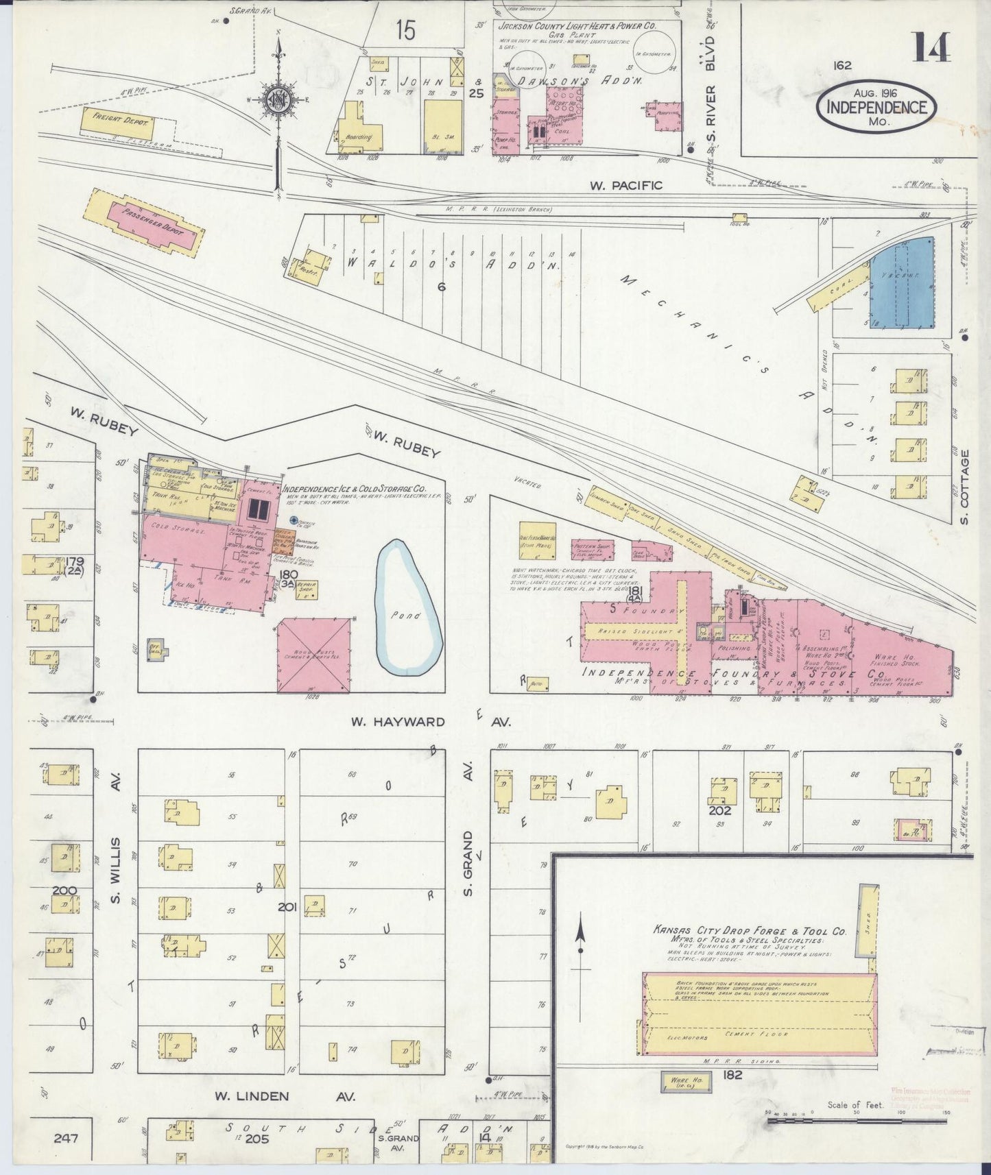 Sanborn Fire Insurance Map from Independence, Jackson County, Missouri (1916), Sheet #0014 - Historic Sanborn Fire Insurance Map Print, vintage old map wall art, antique decor, genealogy gift, Missouri Missouri map