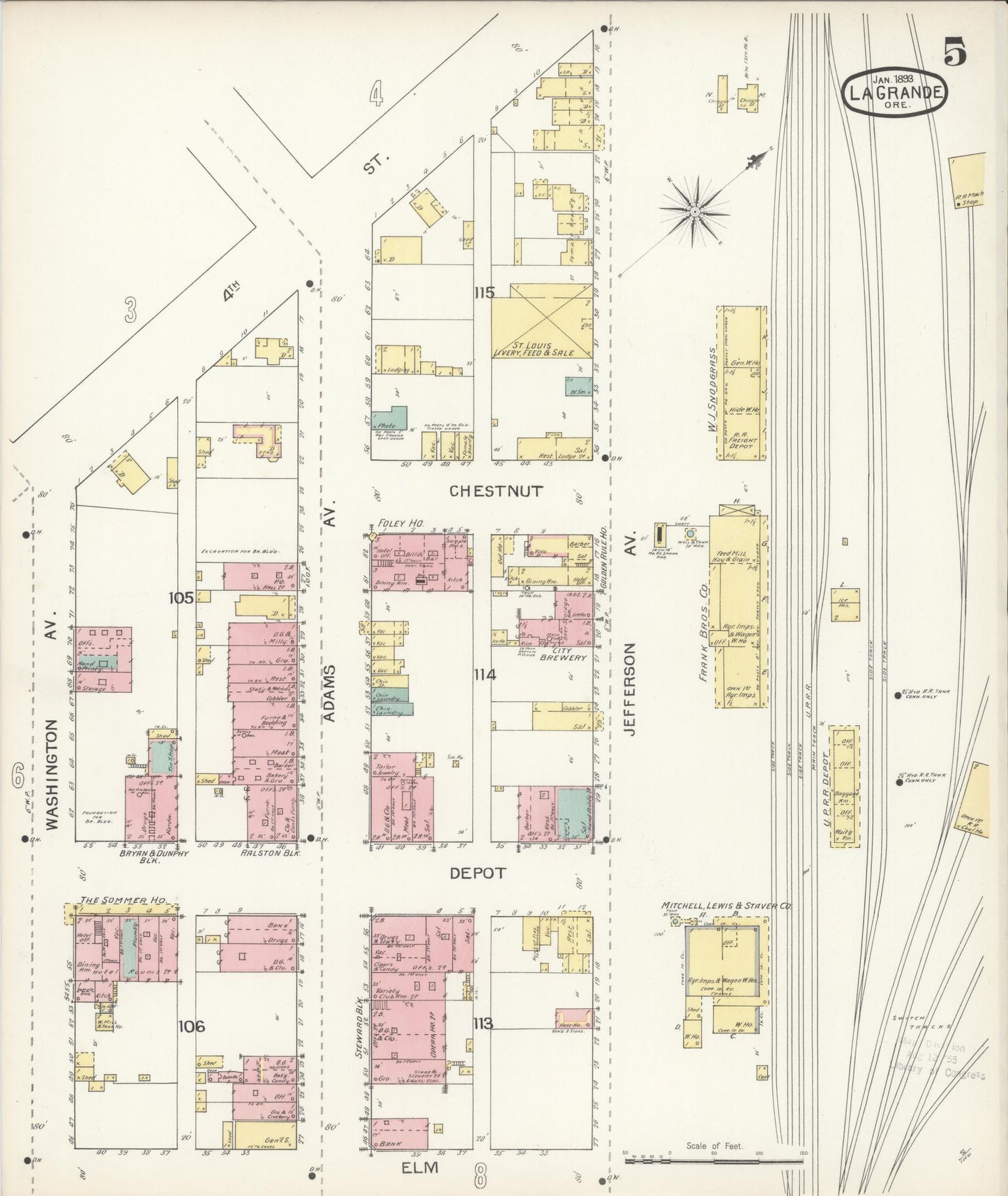 Sanborn Fire Insurance Map from La Grande, Union County, Oregon (1893), Sheet #0005 - Historic Sanborn Fire Insurance Map Print, vintage old map wall art, antique decor, genealogy gift, Oregon Oregon map