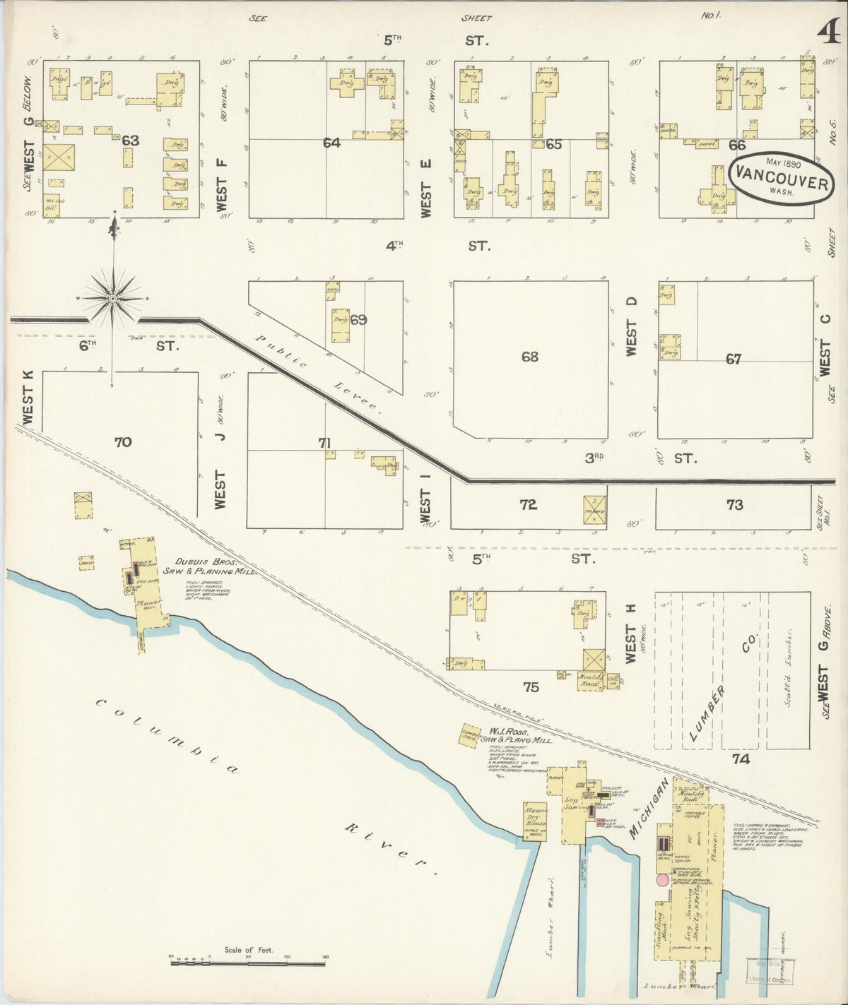 Sanborn Fire Insurance Map from Vancouver, Clark County, Washington (1890), Sheet #0004 - Historic Sanborn Fire Insurance Map Print, vintage old map wall art, antique decor, genealogy gift, Washington Washington map