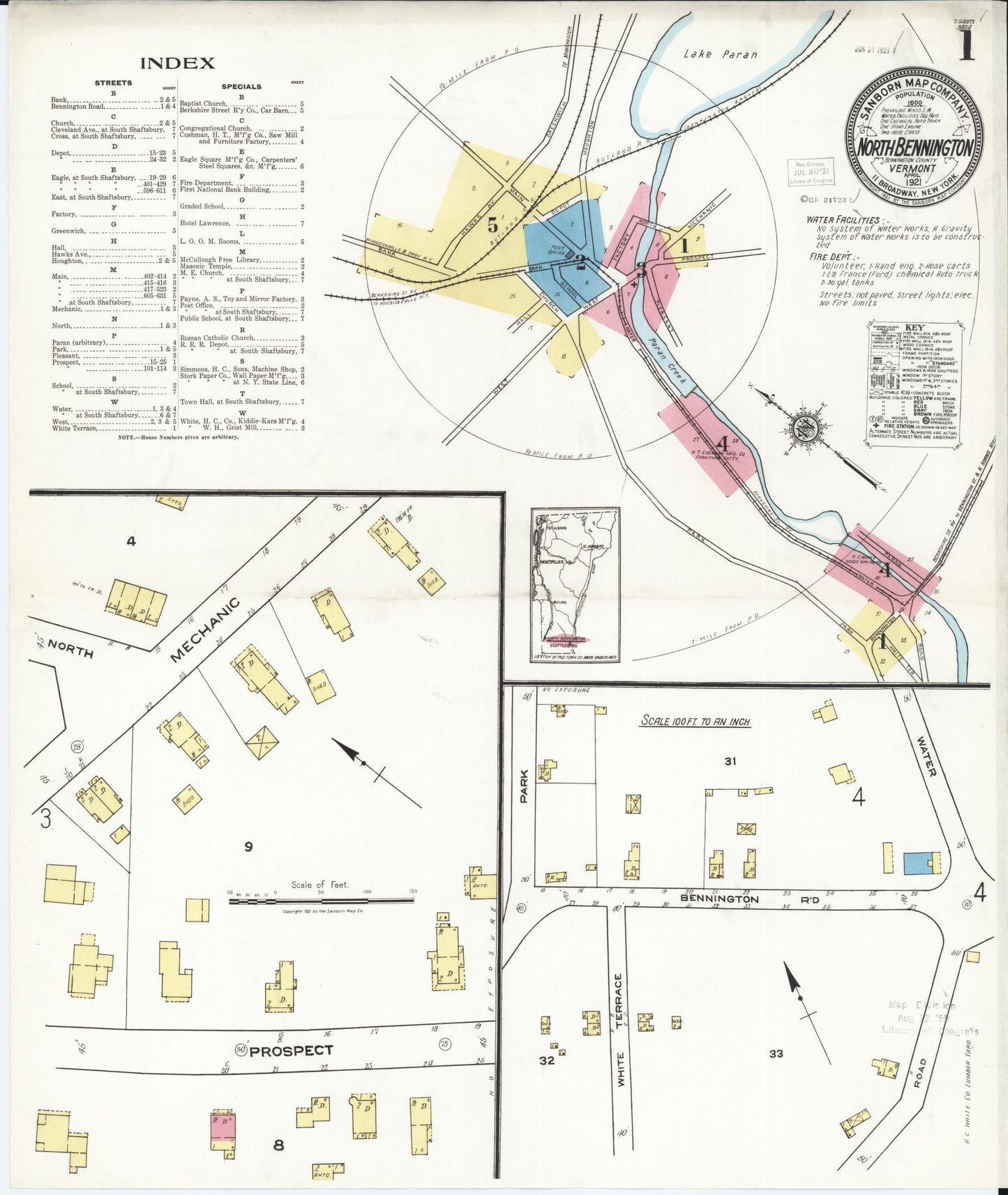 Sanborn Fire Insurance Map from North Bennington, Bennington County, Vermont. (1921) – Historic Sanborn Fire Insurance Map Print