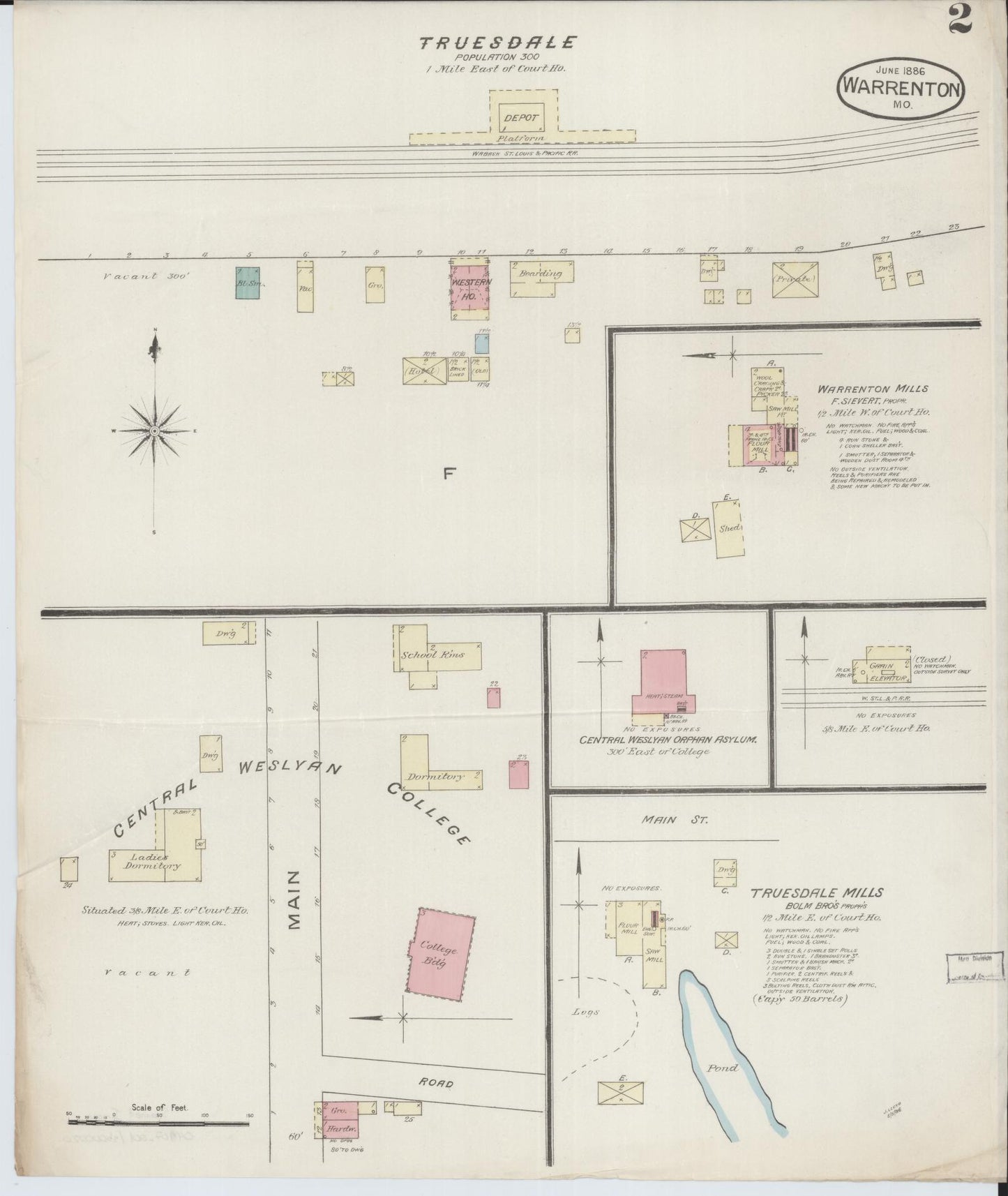 Sanborn Fire Insurance Map from Warrenton, Warren County, Missouri (1886), Sheet #0002 - Complete Map Set gallery image, historic Sanborn map, vintage wall art, Missouri Missouri