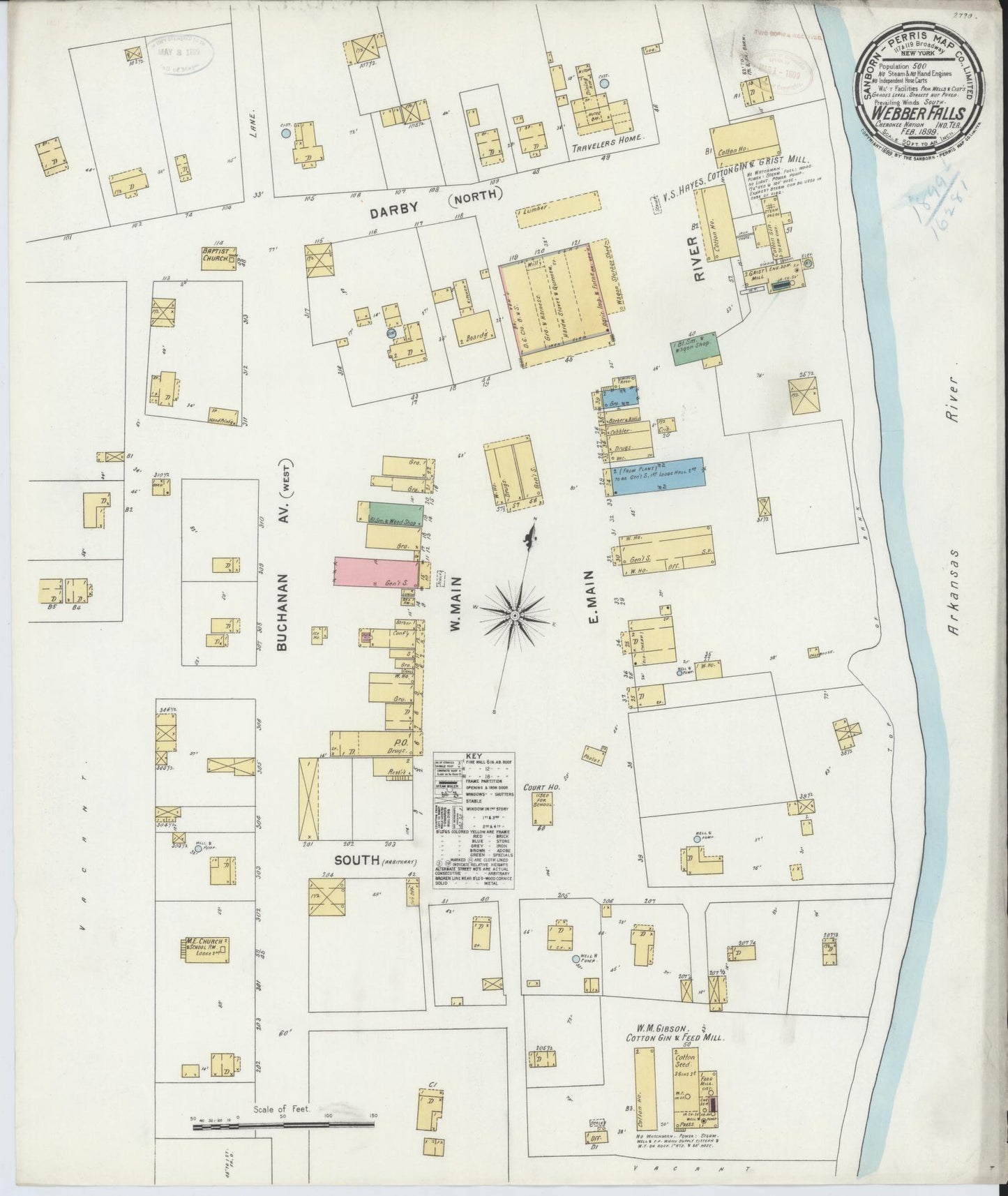Sanborn Fire Insurance Map from Webbers Falls, Muskogee County, Oklahoma (1899), Sheet #0001 - Historic Sanborn Fire Insurance Map Print, vintage old map wall art, antique decor, genealogy gift, Oklahoma Oklahoma map