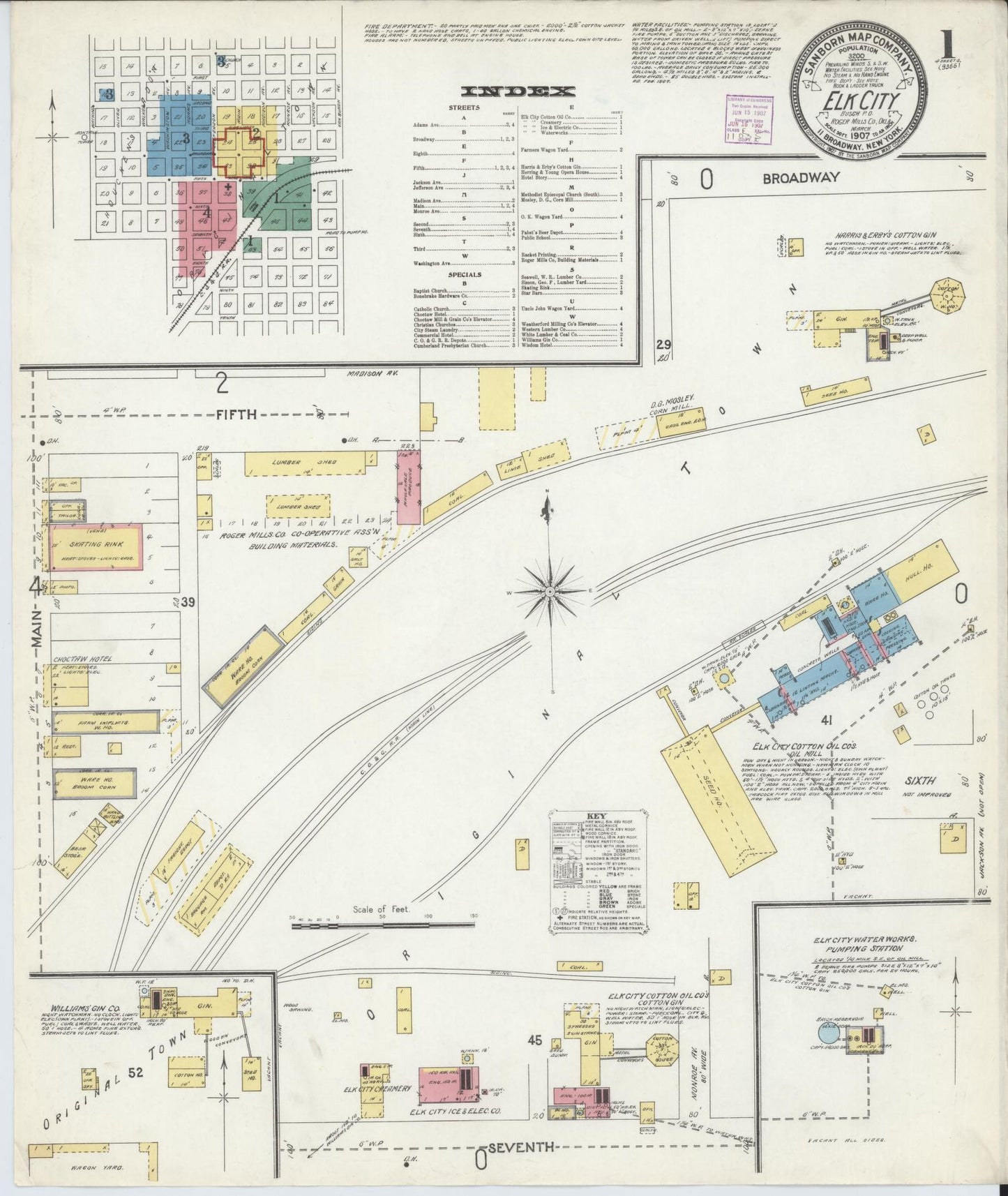 Sanborn Fire Insurance Map from Elk City, Beckham County, Oklahoma (1907), Sheet #0001 - Historic Sanborn Fire Insurance Map Print, vintage old map wall art, antique decor, genealogy gift, Oklahoma Oklahoma map