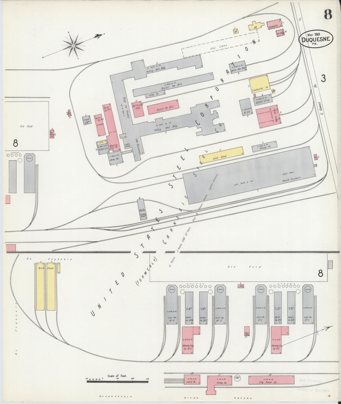 Sanborn Fire Insurance Map from Duquesne, Allegheny County, Pennsylvania (1901), Sheet #0008 - Historic Sanborn Fire Insurance Map Print, vintage old map wall art, antique decor, genealogy gift, Pennsylvania Pennsylvania map