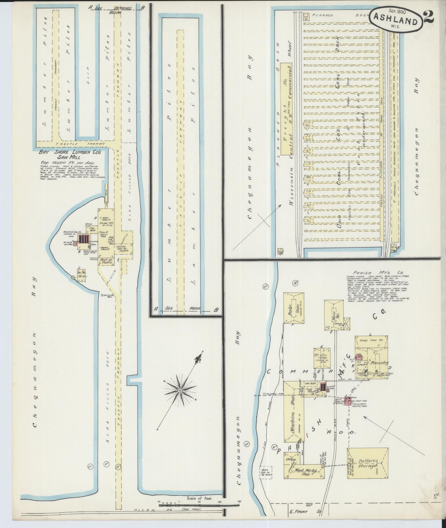 Sanborn Fire Insurance Map from Ashland, Ashland County, Wisconsin (1890), Sheet #0002 - Historic Sanborn Fire Insurance Map Print, vintage old map wall art, antique decor, genealogy gift, Wisconsin Wisconsin map