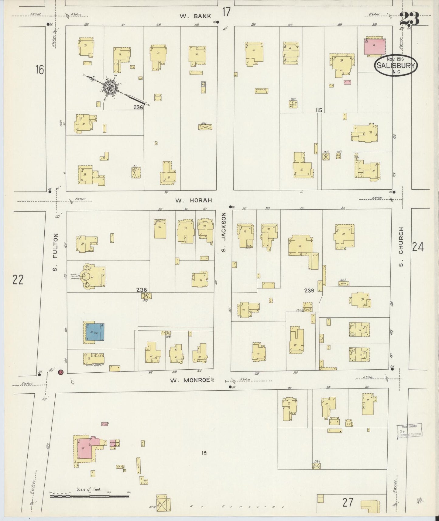 Sanborn Fire Insurance Map from Salisbury, Rowan County, North Carolina (1913), Sheet #0023 - Historic Sanborn Fire Insurance Map Print, vintage old map wall art, antique decor, genealogy gift, North Carolina North Carolina map