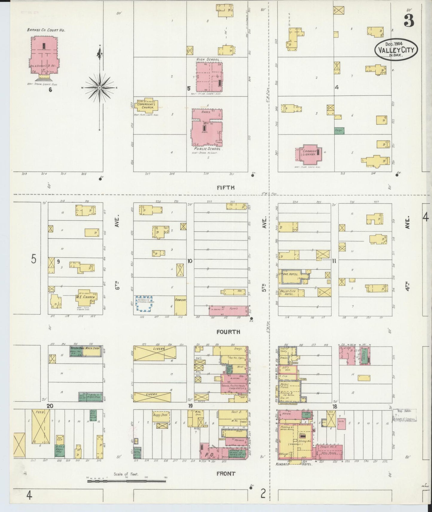 Sanborn Fire Insurance Map from Valley City, Barnes County, North Dakota (1904), Sheet #0003 - Historic Sanborn Fire Insurance Map Print, vintage old map wall art, antique decor, genealogy gift, North Dakota North Dakota map