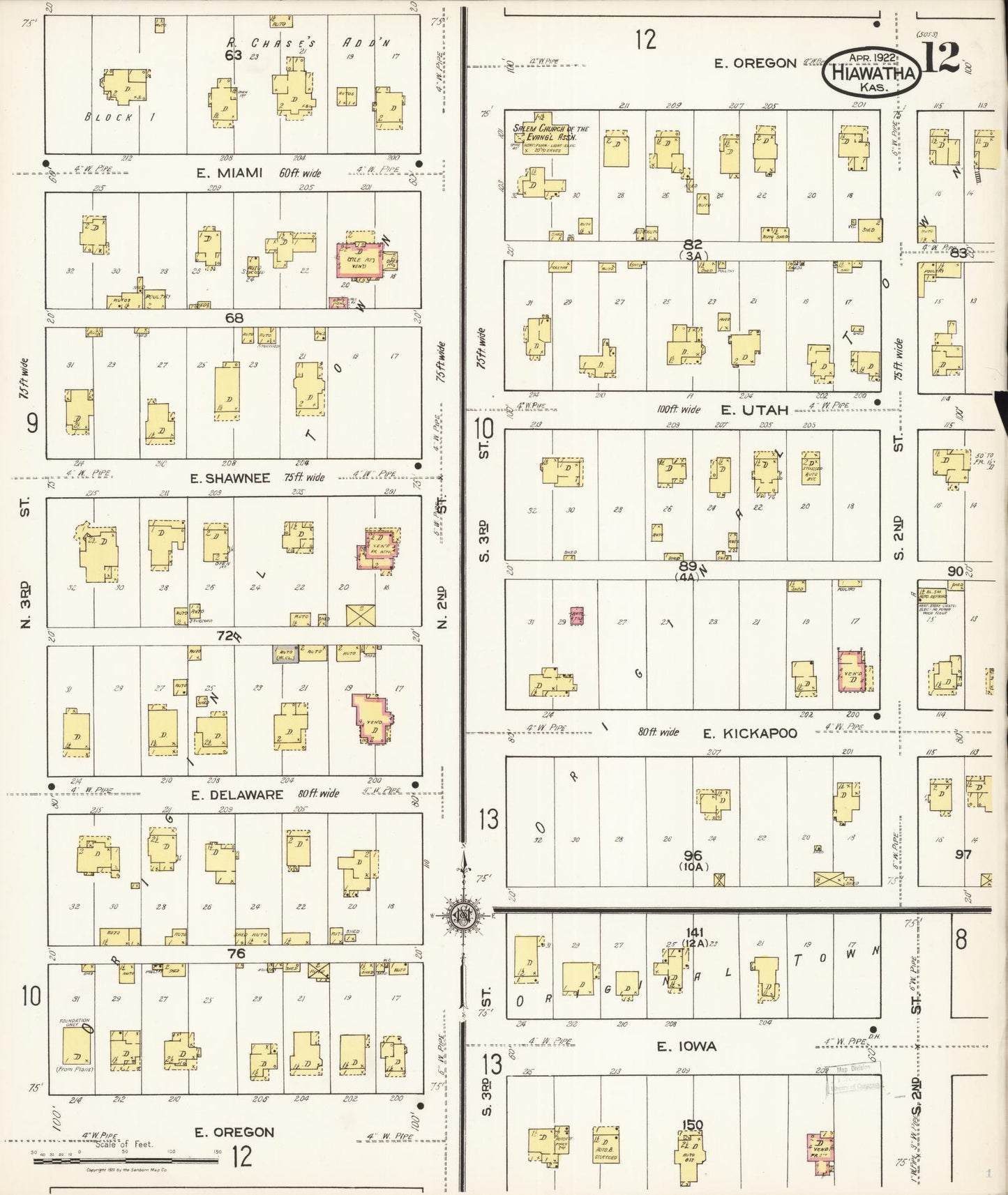 Sanborn Fire Insurance Map from Hiawatha, Brown County, Kansas (1922), Sheet #0012 - Historic Sanborn Fire Insurance Map Print, vintage old map wall art, antique decor, genealogy gift, Kansas Kansas map