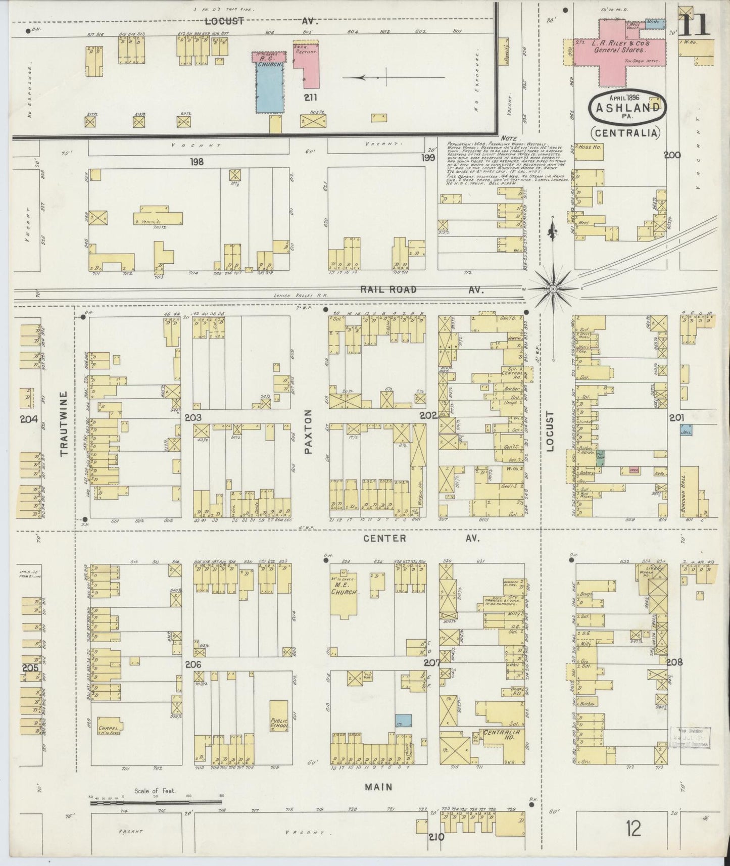 Sanborn Fire Insurance Map from Ashland, Schuylkill County, Pennsylvania (1896), Sheet #0011 - Historic Sanborn Fire Insurance Map Print, vintage old map wall art, antique decor, genealogy gift, Pennsylvania Pennsylvania map