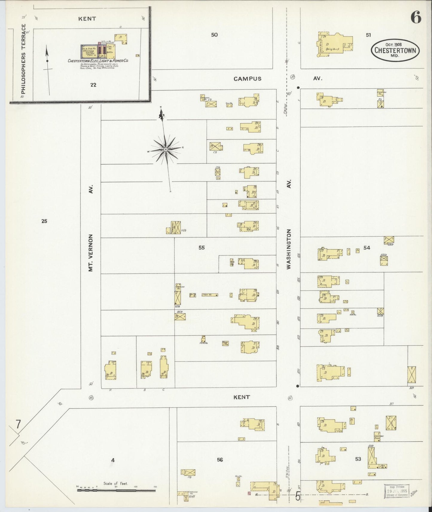 Kent, Maryland - 1908 - Sanborn Fire Insurance Map, Sheet #0006 - Historic Sanborn Fire Insurance Map Print, Kent Maryland 1908 0006 vintage old map wall art