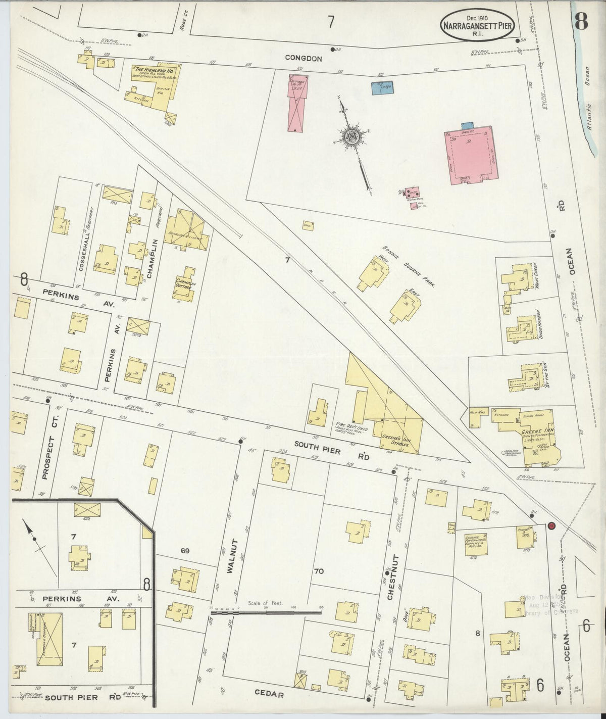 Sanborn Fire Insurance Map from Narragansett Pier, Washington County, Rhode Island (1910), Sheet #0008 - Complete Map Set gallery image, historic Sanborn map, vintage wall art, Rhode Island Rhode Island