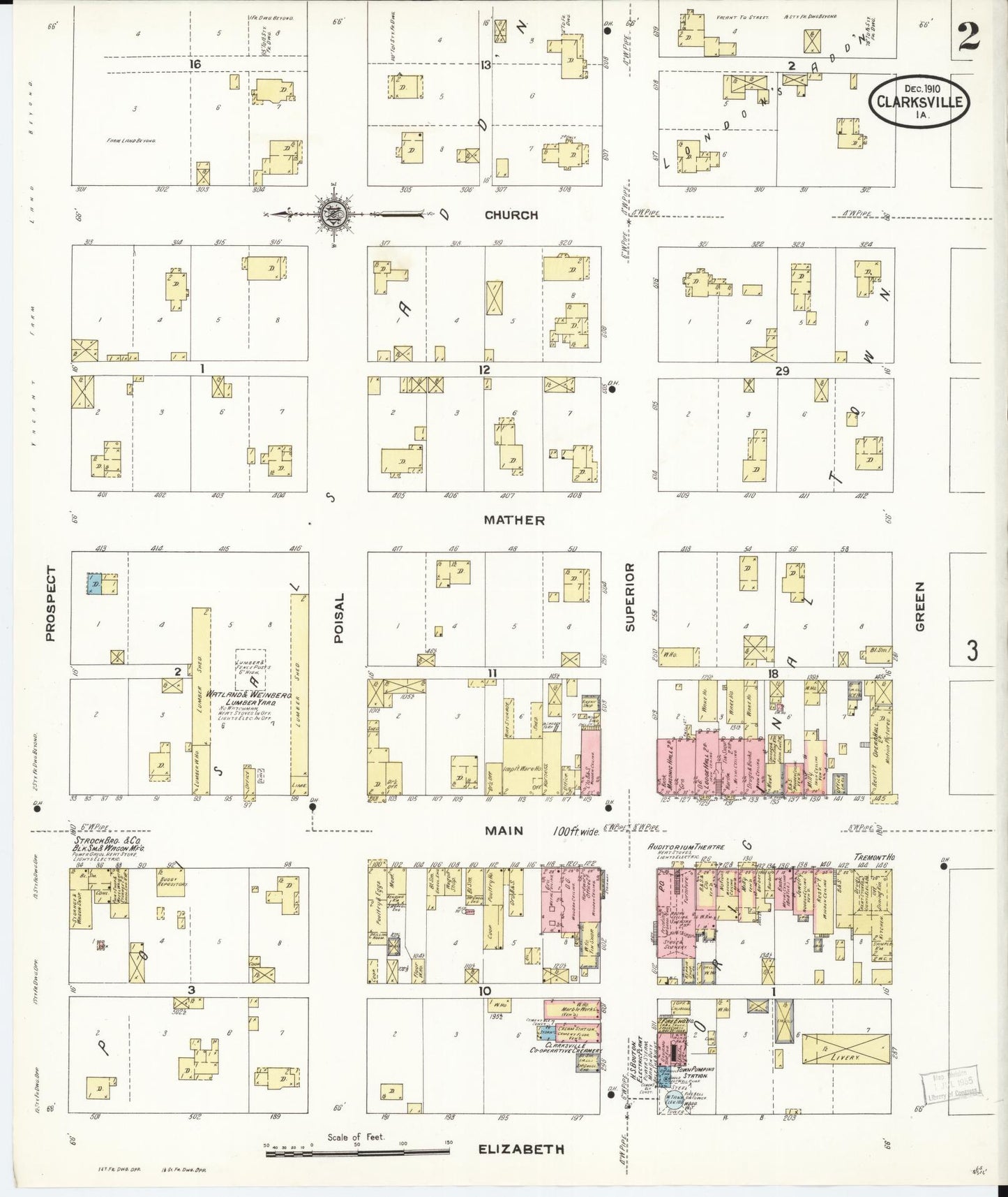 Sanborn Fire Insurance Map from Clarksville, Butler County, Iowa (1910), Sheet #0002 - Historic Sanborn Fire Insurance Map Print, vintage old map wall art