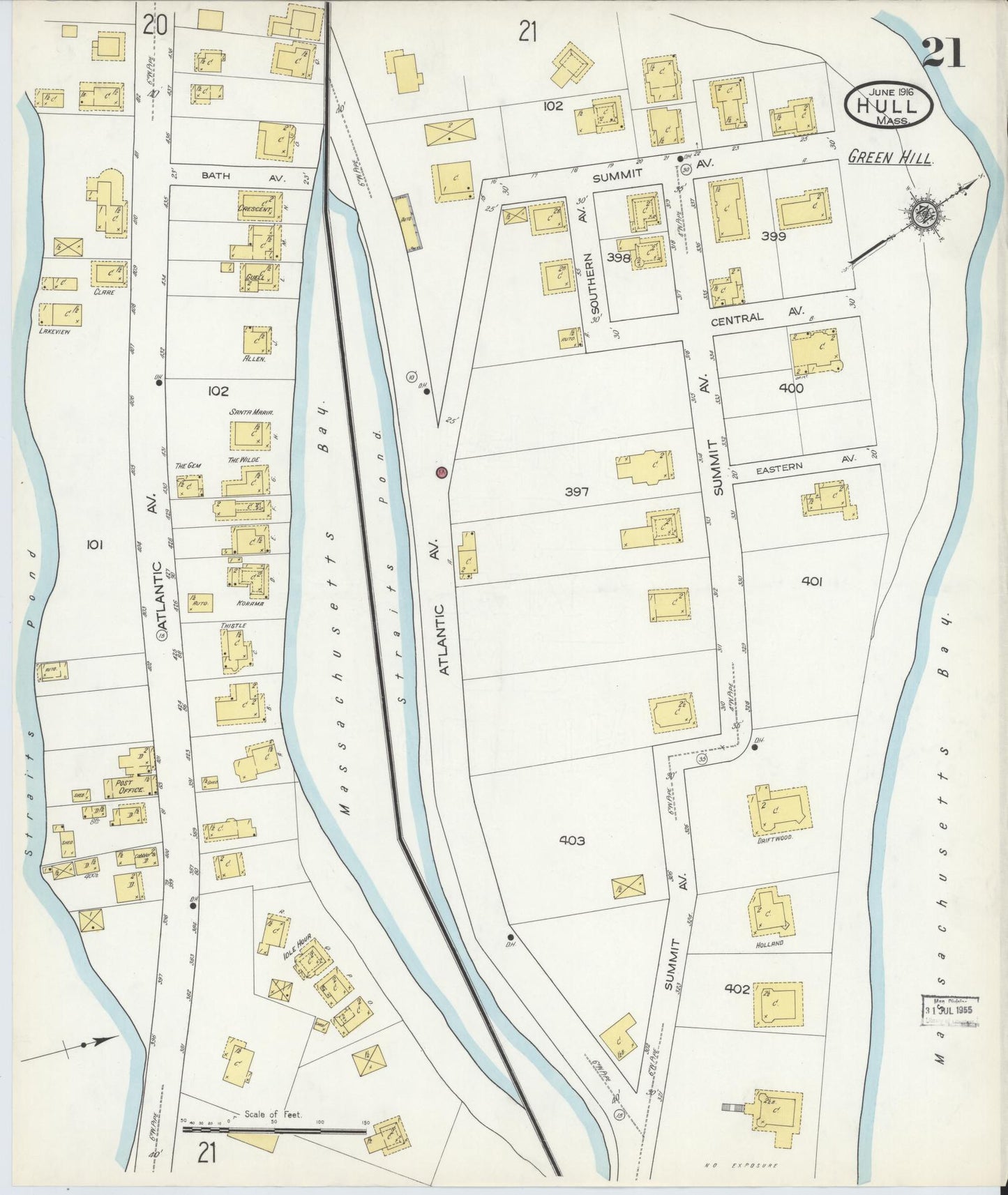 Sanborn Fire Insurance Map from Hull, Plymouth County, Massachusetts (1916), Sheet #0021 - Complete Map Set gallery image, historic Sanborn map, vintage wall art, Massachusetts Massachusetts