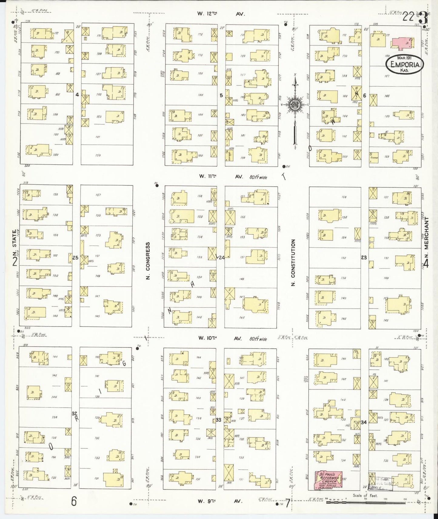 Sanborn Fire Insurance Map from Emporia, Lyon County, Kansas (1911), Sheet #0003 - Historic Sanborn Fire Insurance Map Print, vintage old map wall art, antique decor, genealogy gift, Kansas Kansas map