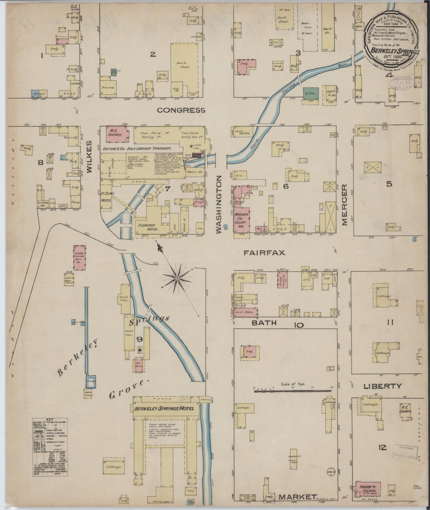 Sanborn Fire Insurance Map from Berkeley Springs, Morgan County, West Virginia. (1885) – Historic Sanborn Fire Insurance Map Print
