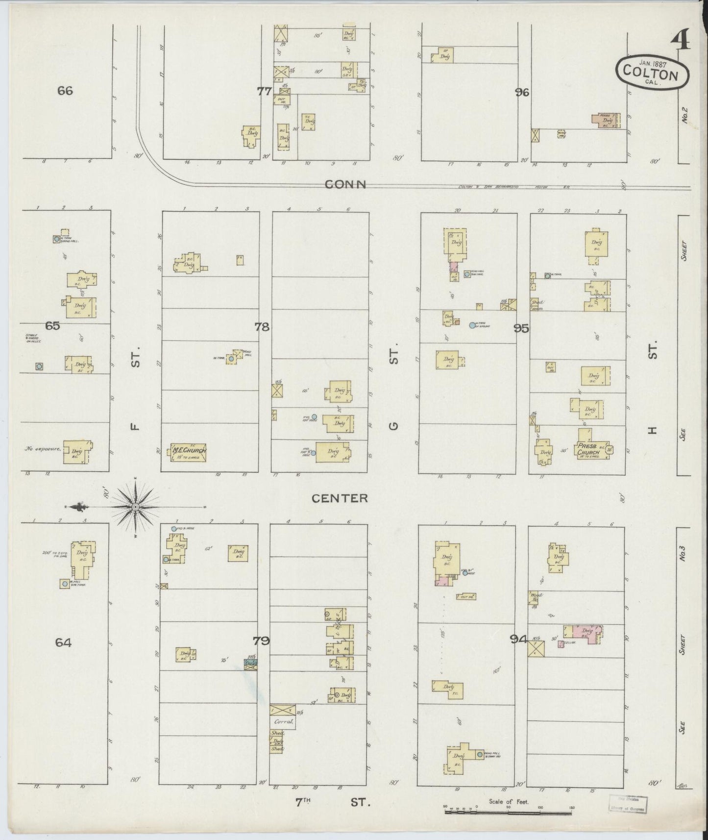 Sanborn Fire Insurance Map from Colton, San Bernardino County, California (1887), Sheet #0004 - Complete Map Set gallery image, historic Sanborn map, vintage wall art, California California