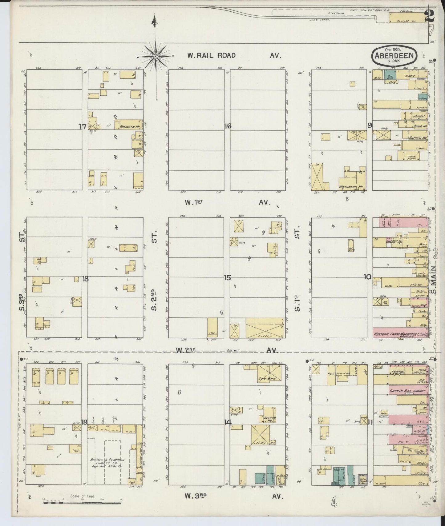 Sanborn Fire Insurance Map from Aberdeen, Brown County, South Dakota (1892), Sheet #0002 - Historic Sanborn Fire Insurance Map Print, vintage old map wall art, antique decor, genealogy gift, South Dakota South Dakota map